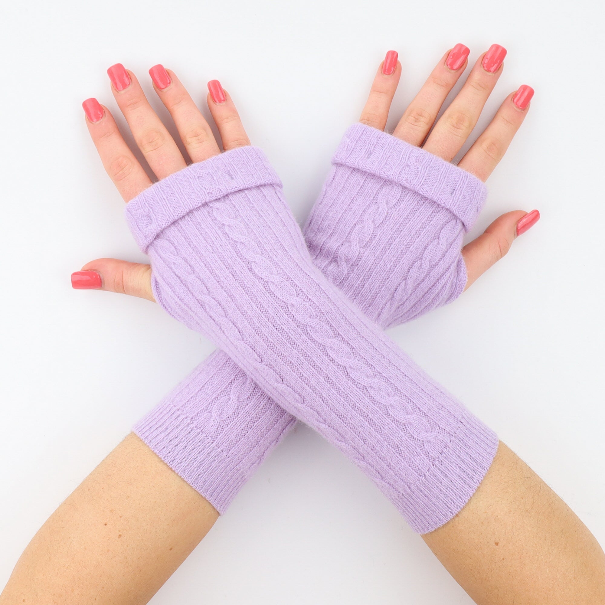 Lavender Purple Cable Knit Fingerless Gloves