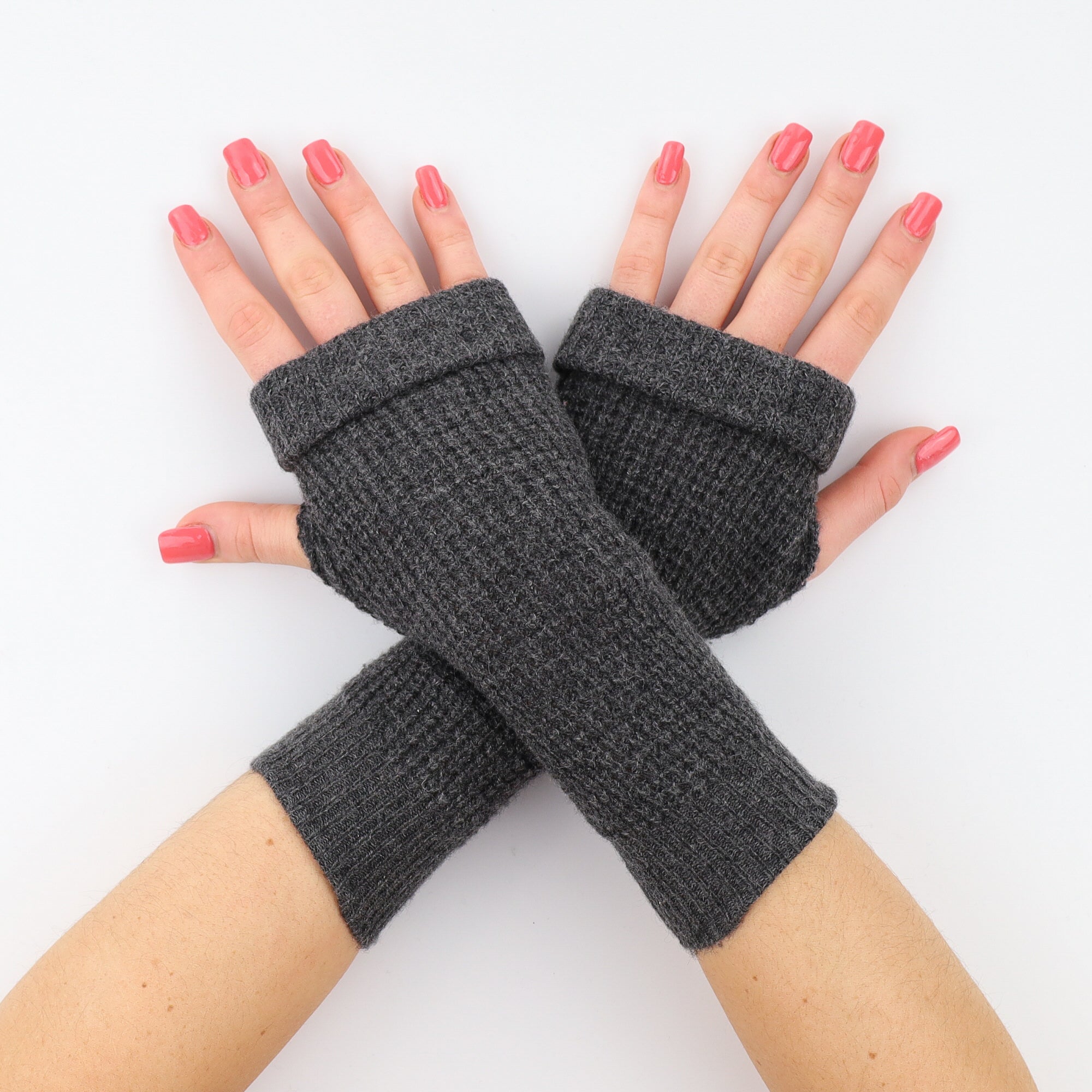 Slate Grey Chunky Knit Fingerless Gloves
