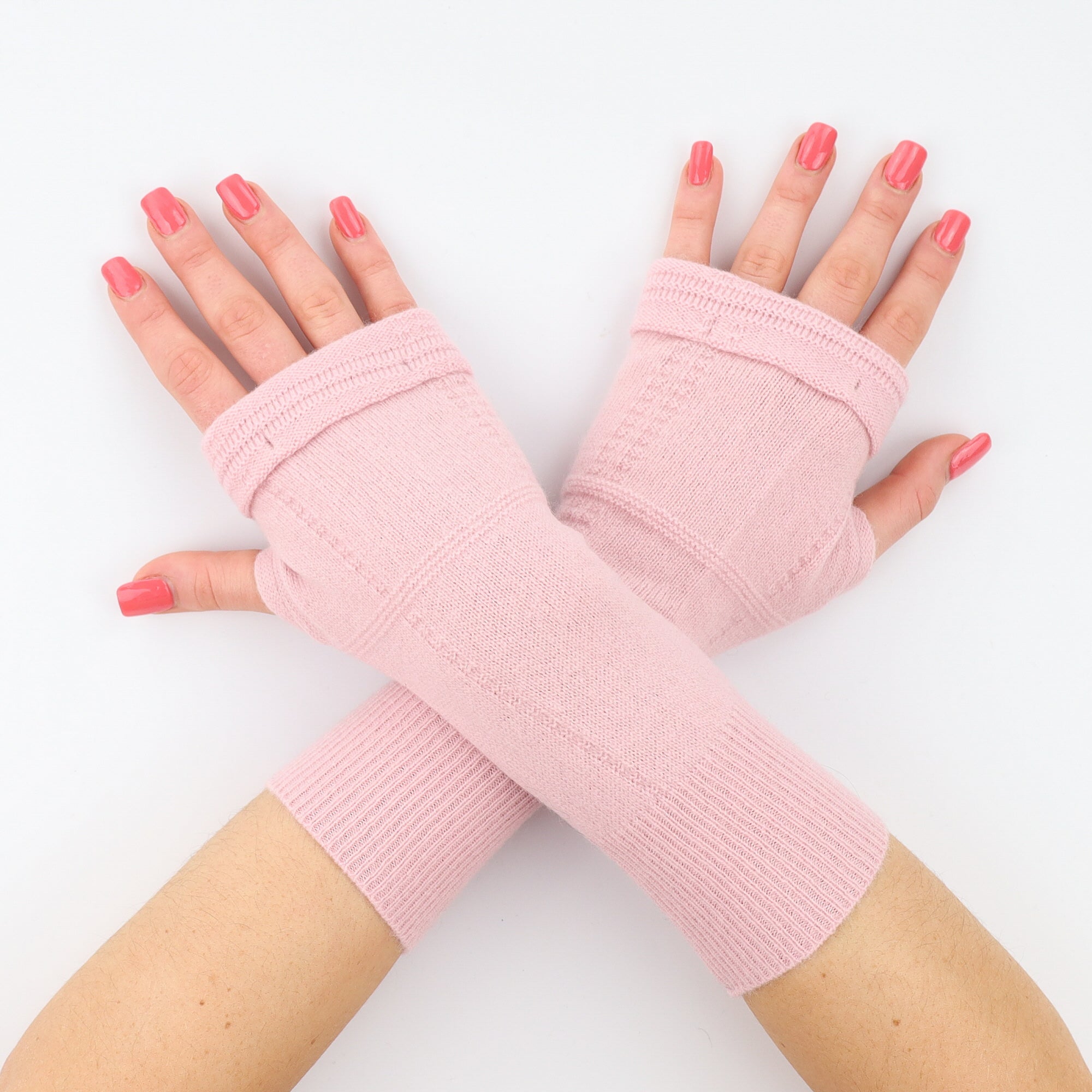 Muted Pink Stitch Detail Fingerless Gloves