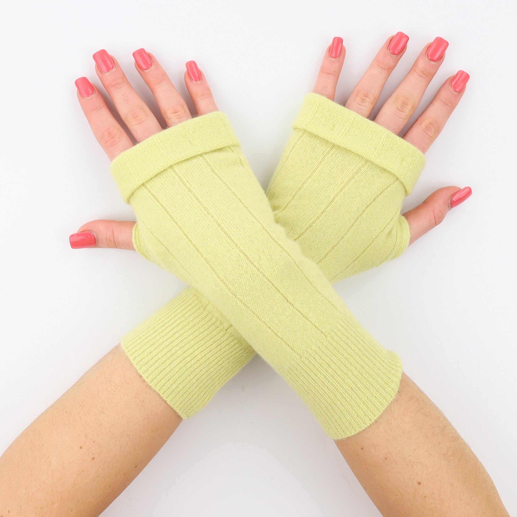 Pastel Yellow with Ribbed Detail Fingerless Gloves