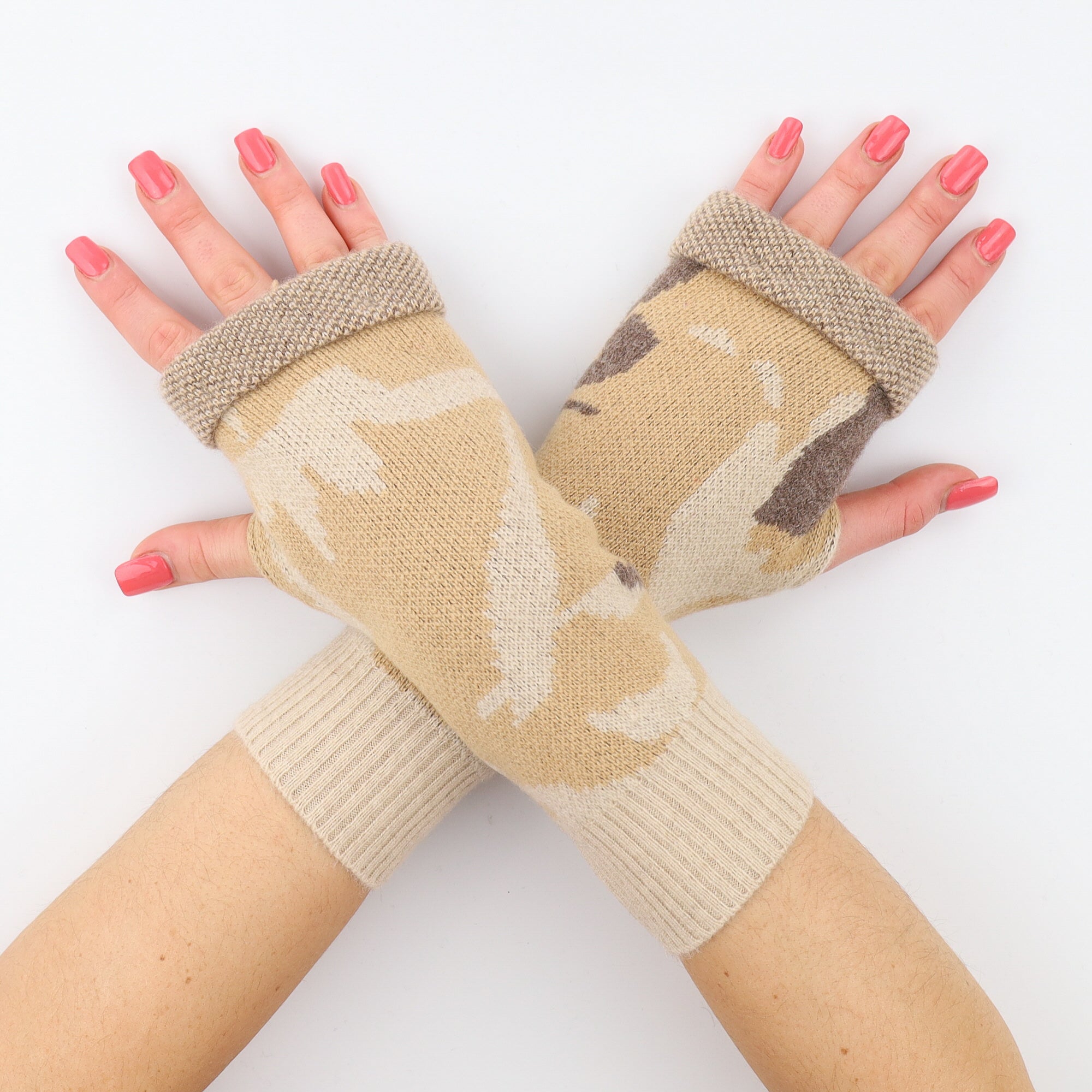 Camel Brown Camo Fingerless Gloves