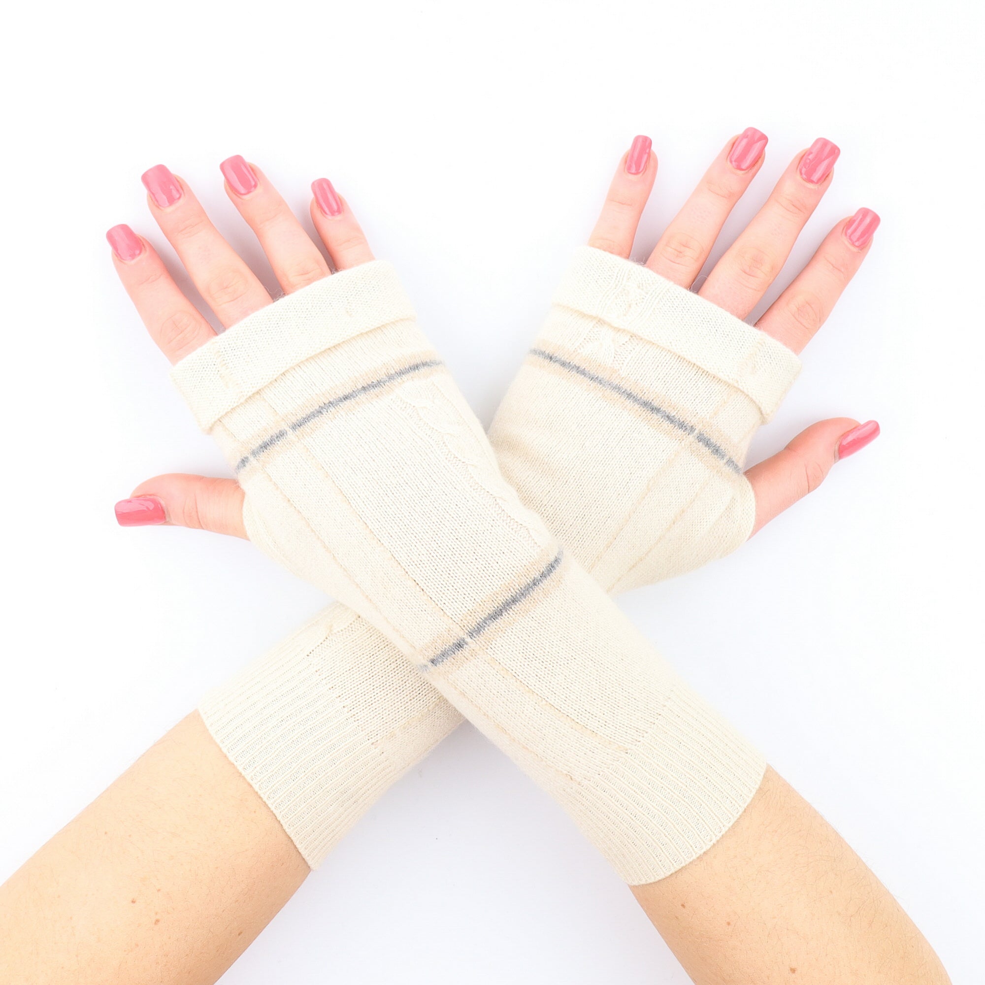 Cream with Cable Knit Detail Fingerless Gloves
