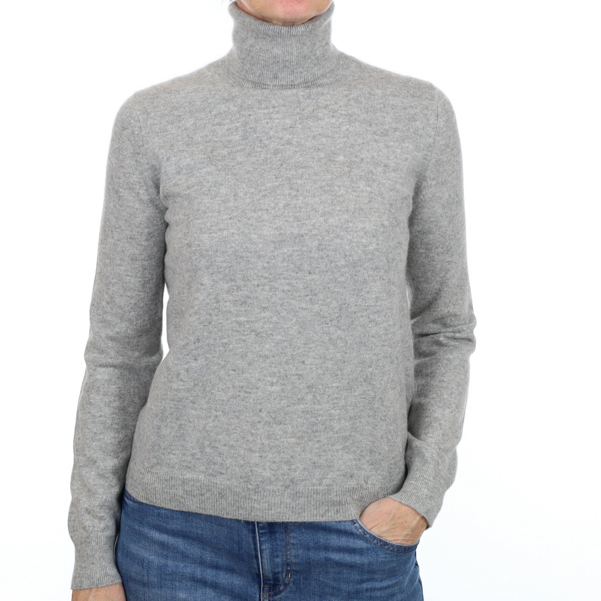 Smoke Grey Cashmere Polo Neck Jumper Small