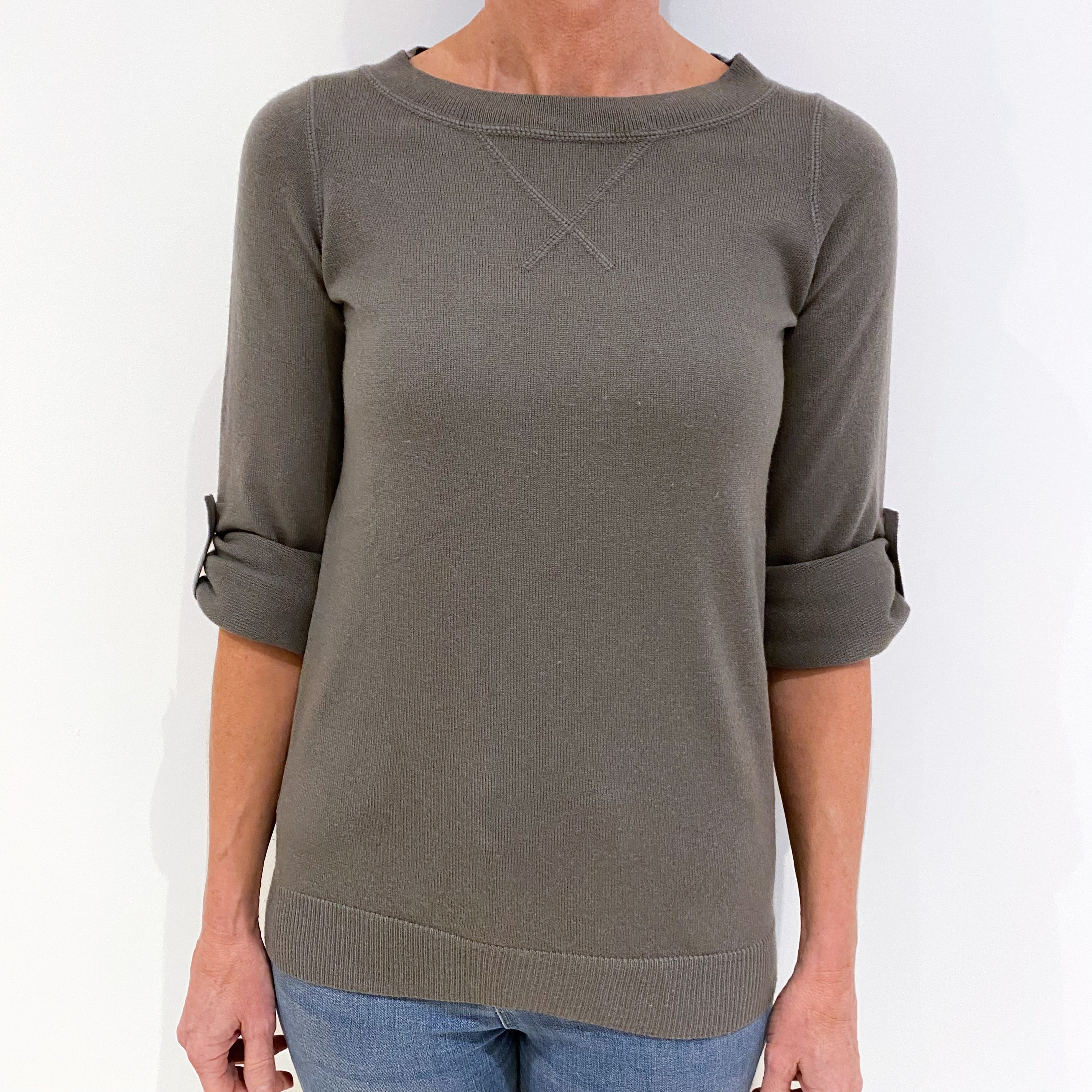 Mocha Grey Cashmere Crew Neck Jumper Small