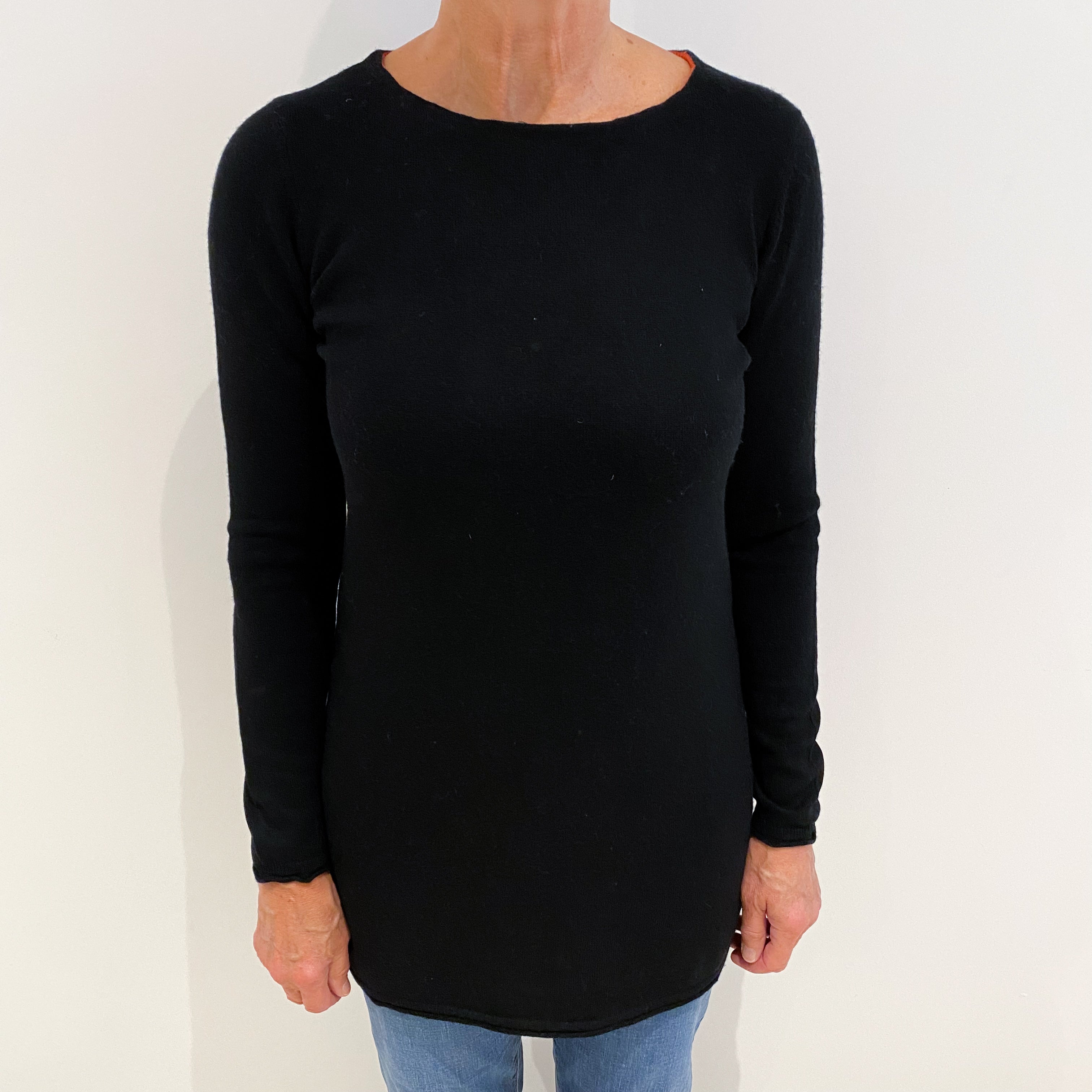 Black Orange Stripe Cashmere Crew Neck Jumper Medium