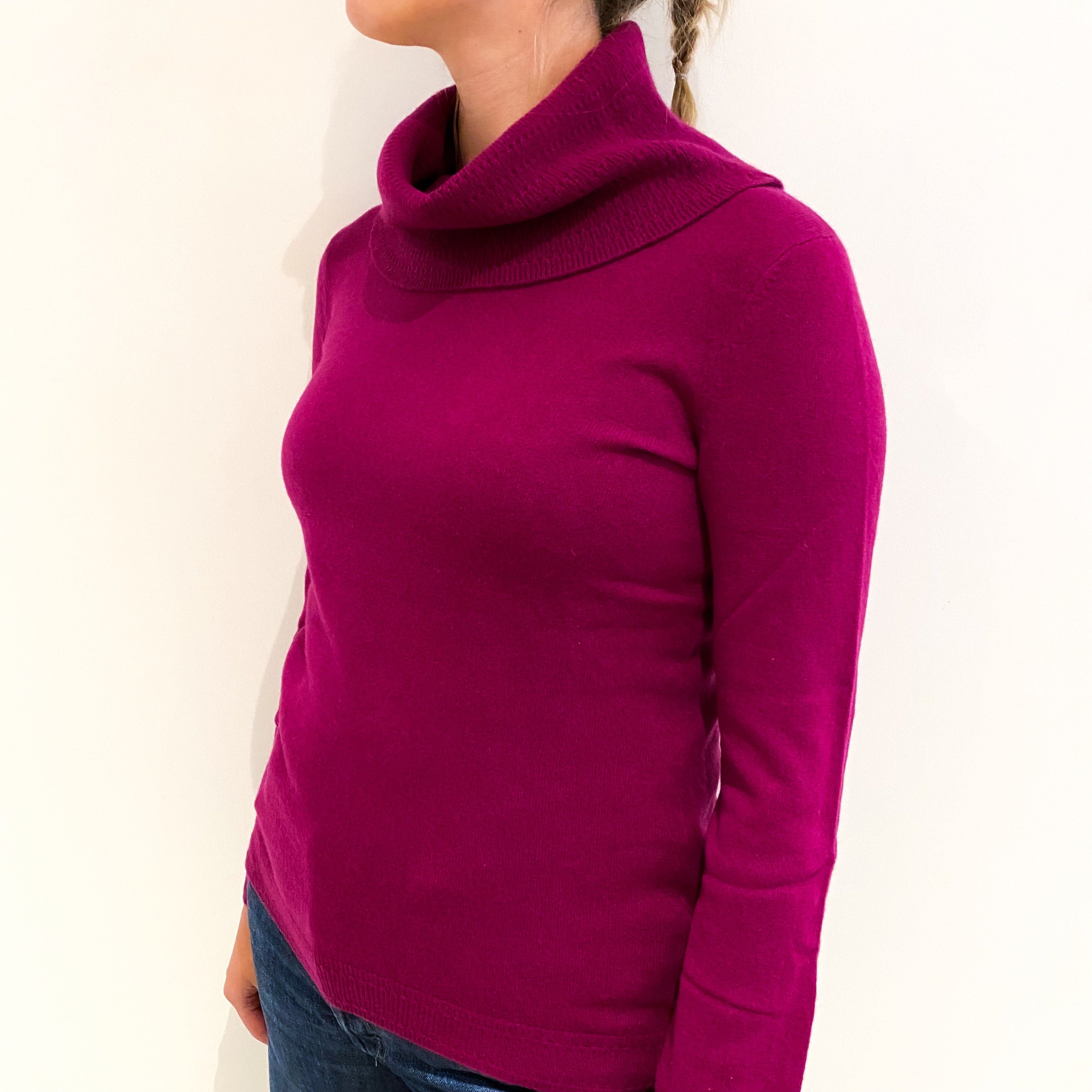Plum Purple Cashmere Cowl Neck Jumper Small