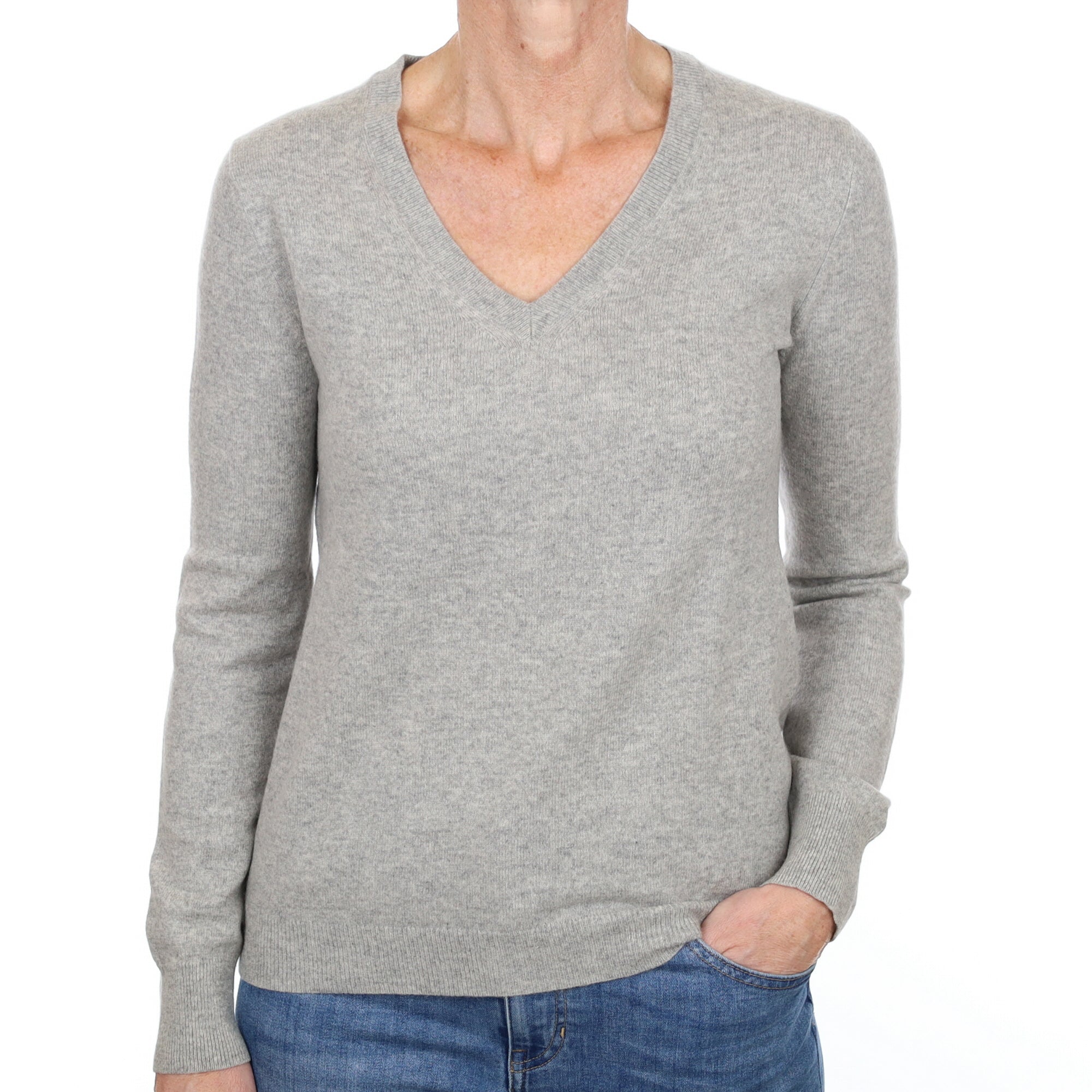 Smoke Grey Cashmere V Neck Jumper Small