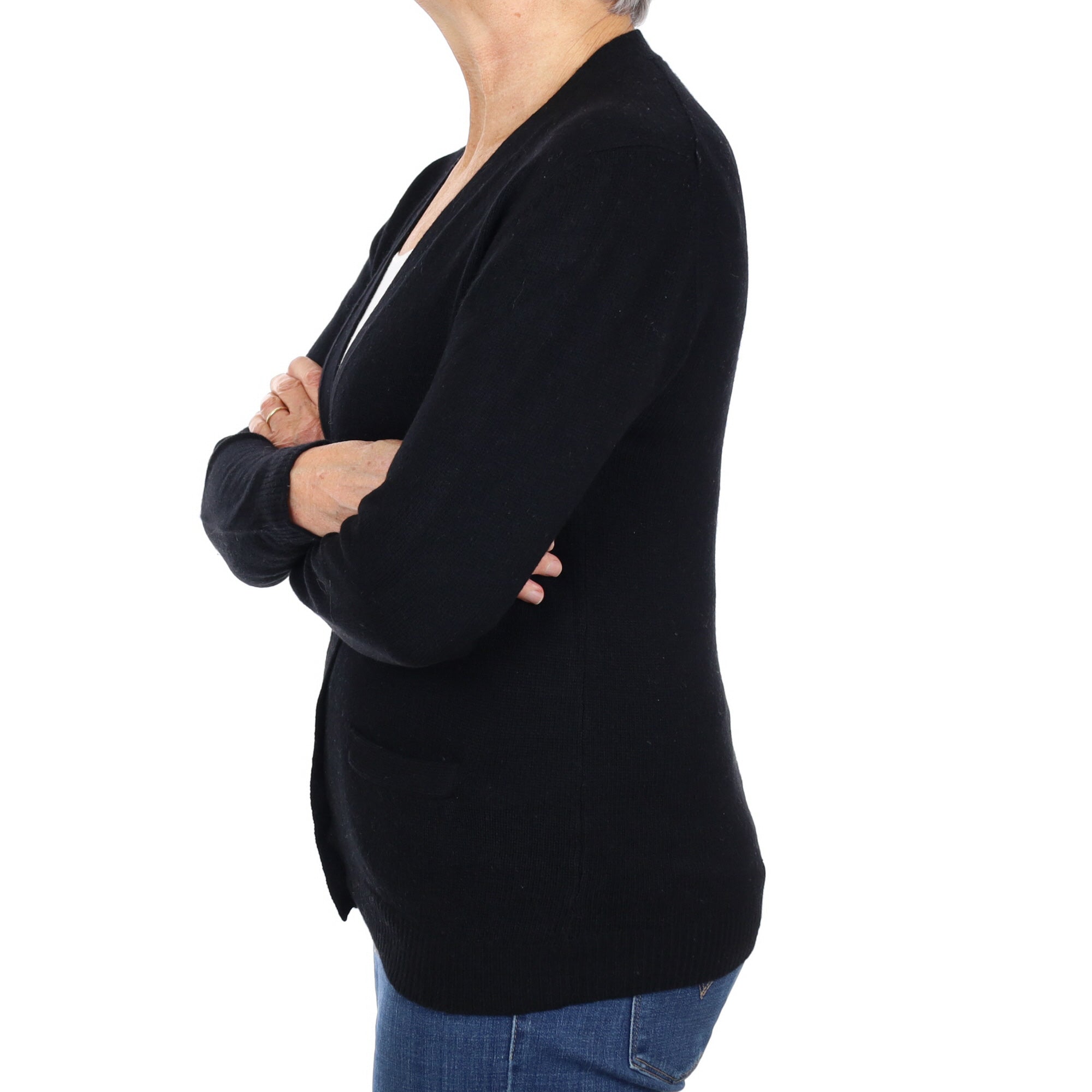 Black Cashmere V Neck Cardigan Medium