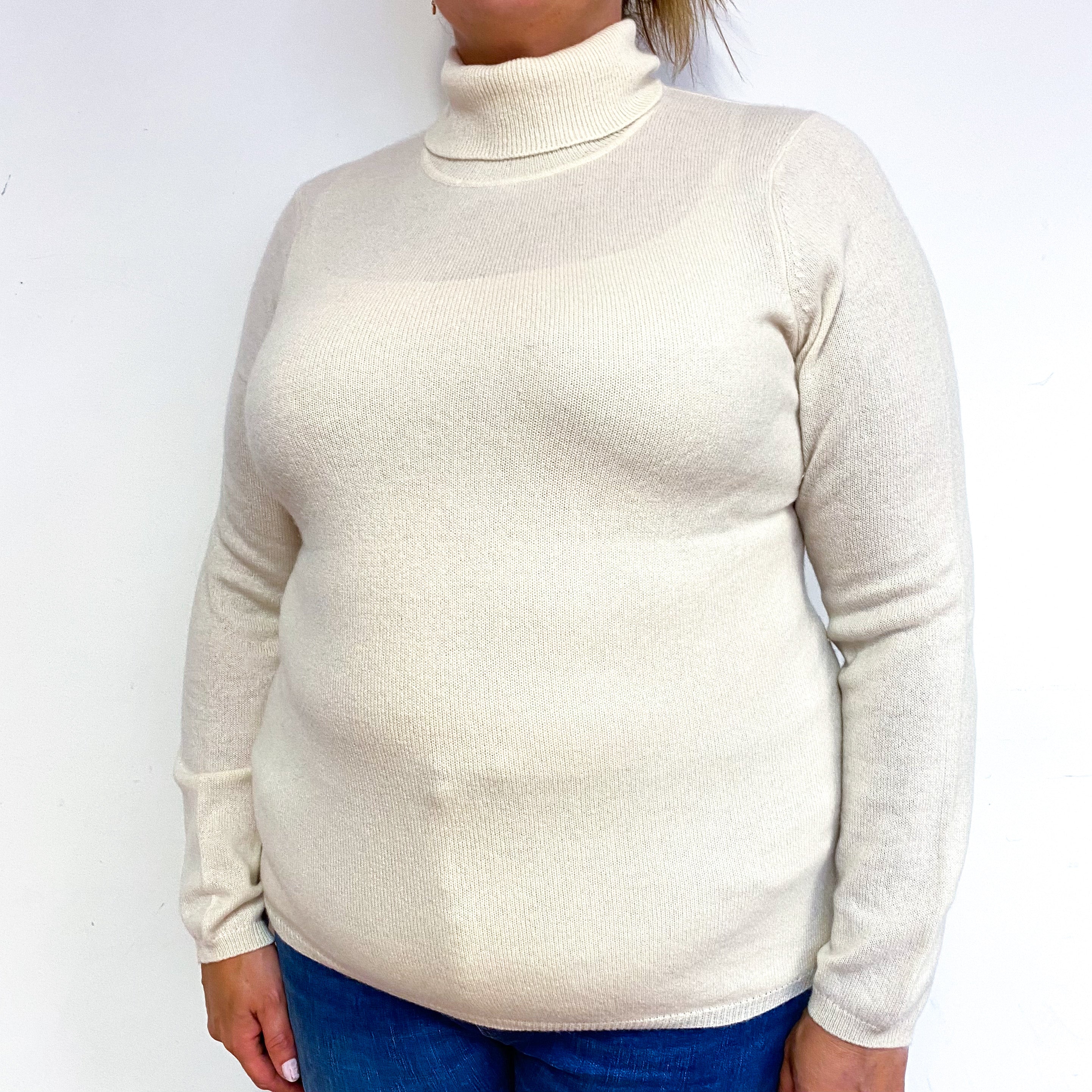 Cream Lightweight Cashmere Polo Neck Jumper Extra Large