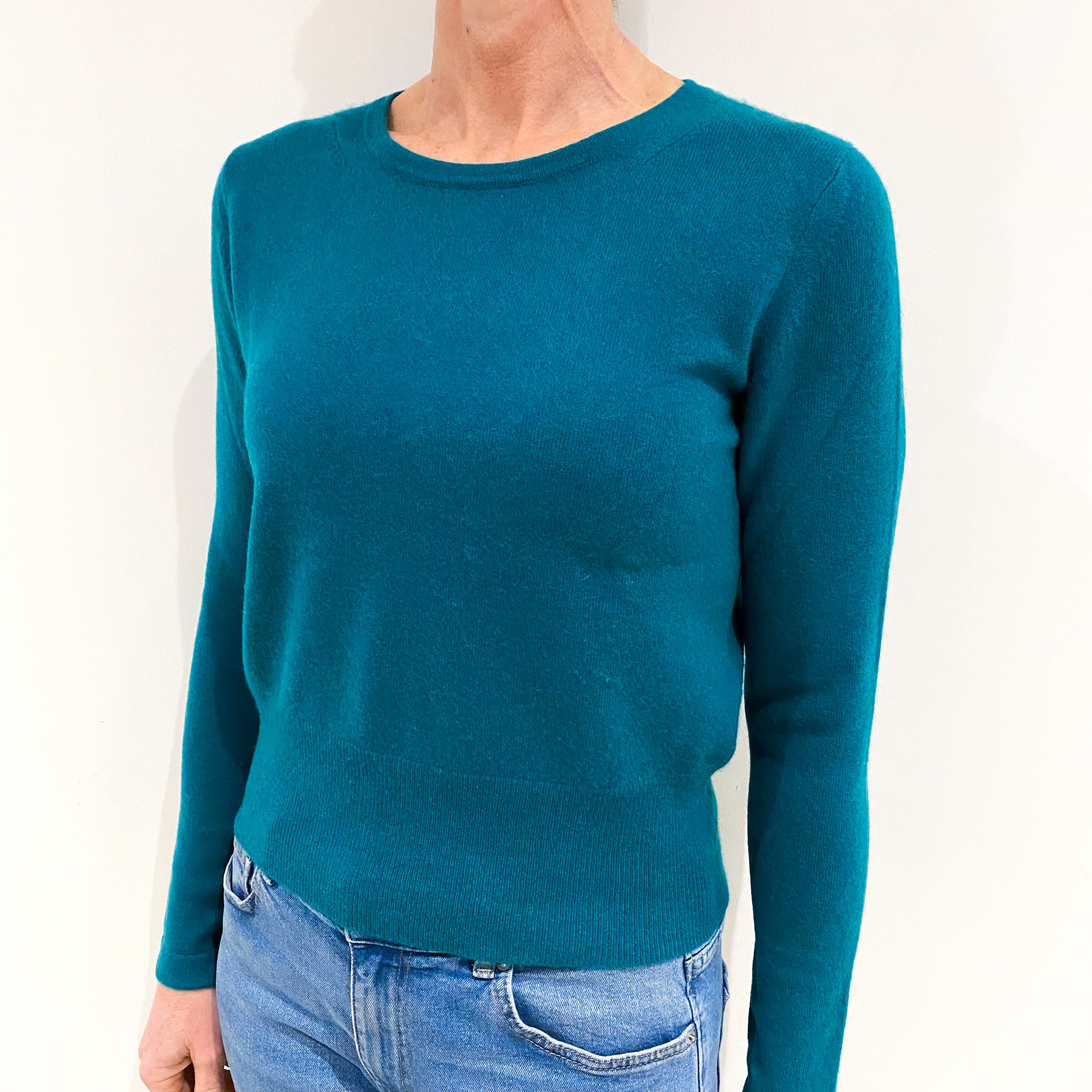 Peacock Green Cashmere Crew Neck Jumper Small