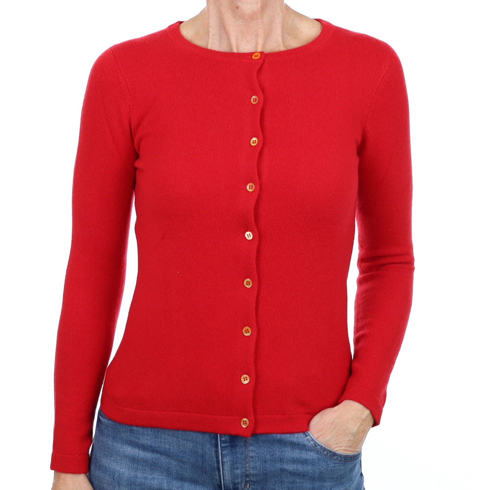 New Scarlet Red Cashmere Crew Neck Cardigan Small