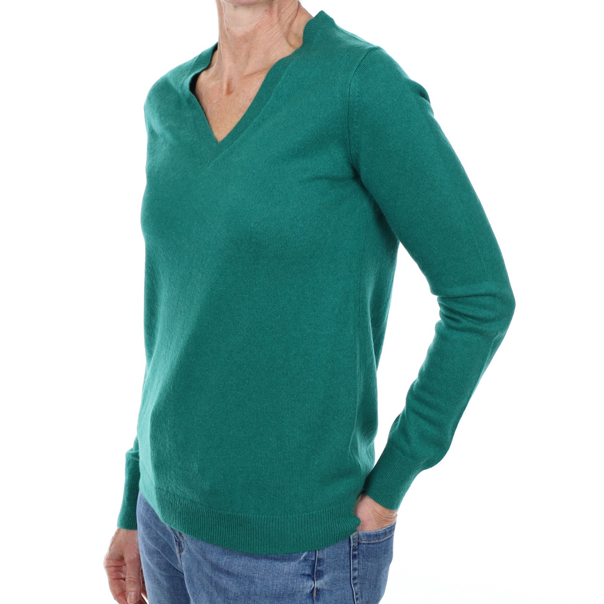 Emerald Green Cashmere V Neck Jumper Small