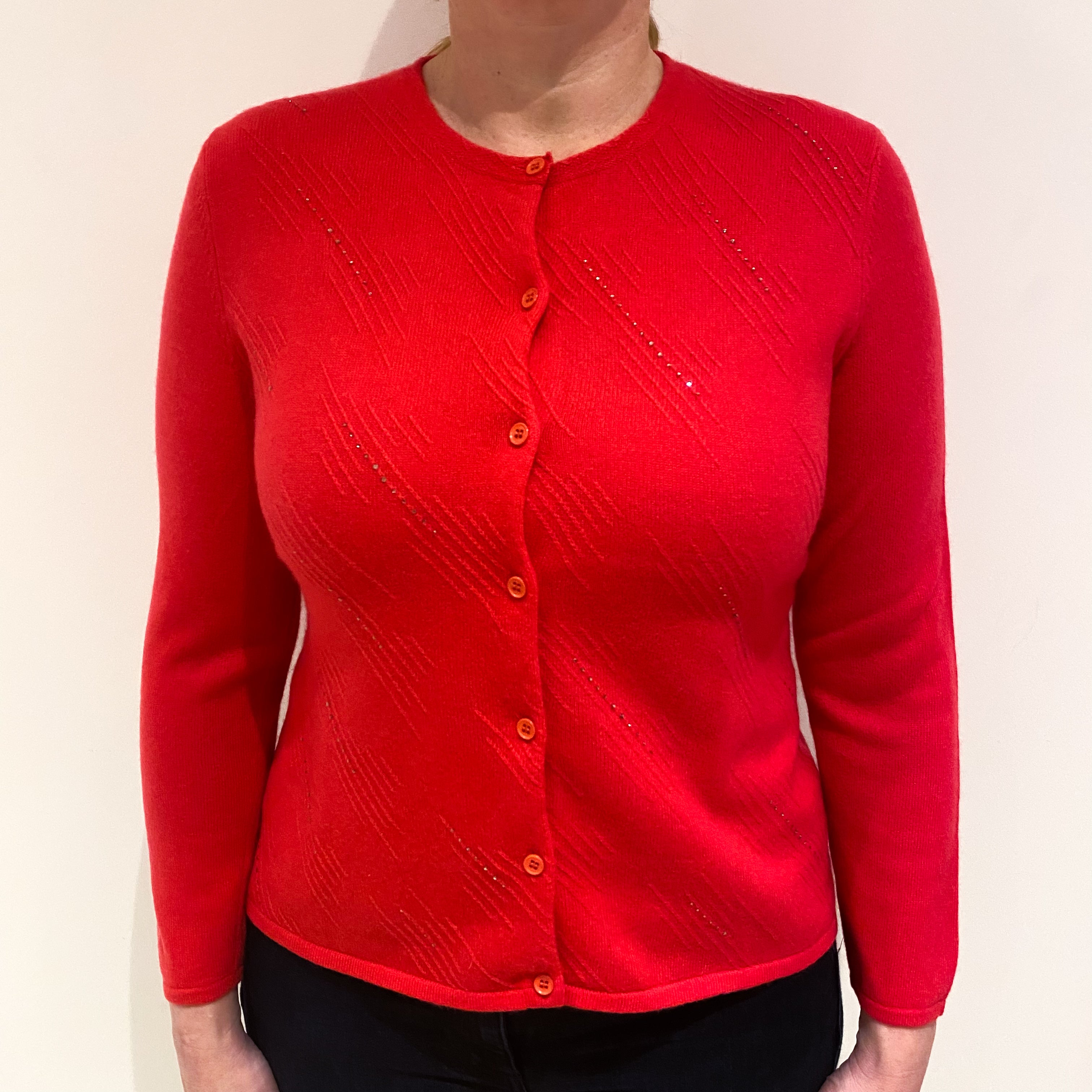 Cranberry Red Cashmere Crew Neck Cardigan Large