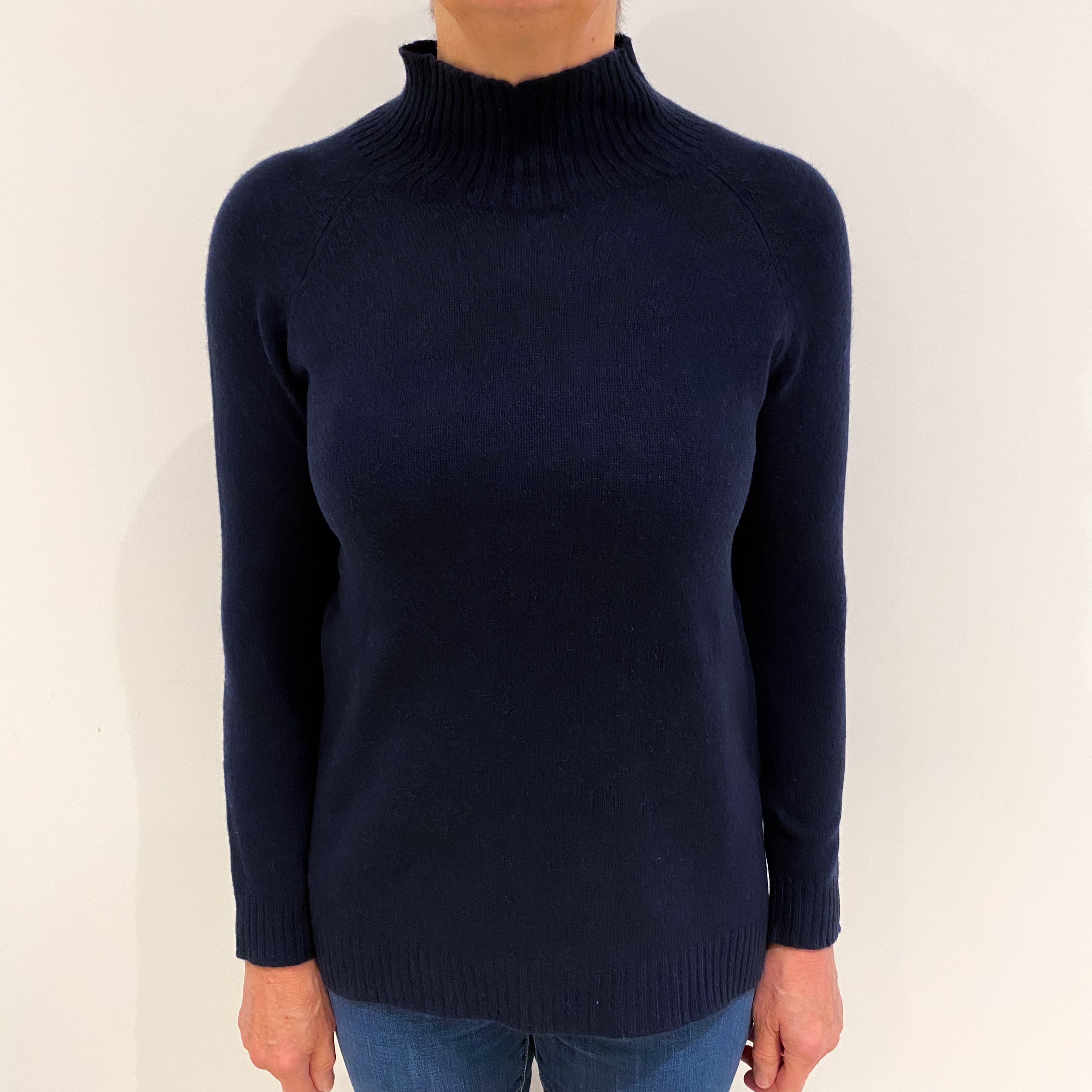Italian Navy Blue Cashmere Turtle Neck Jumper Medium