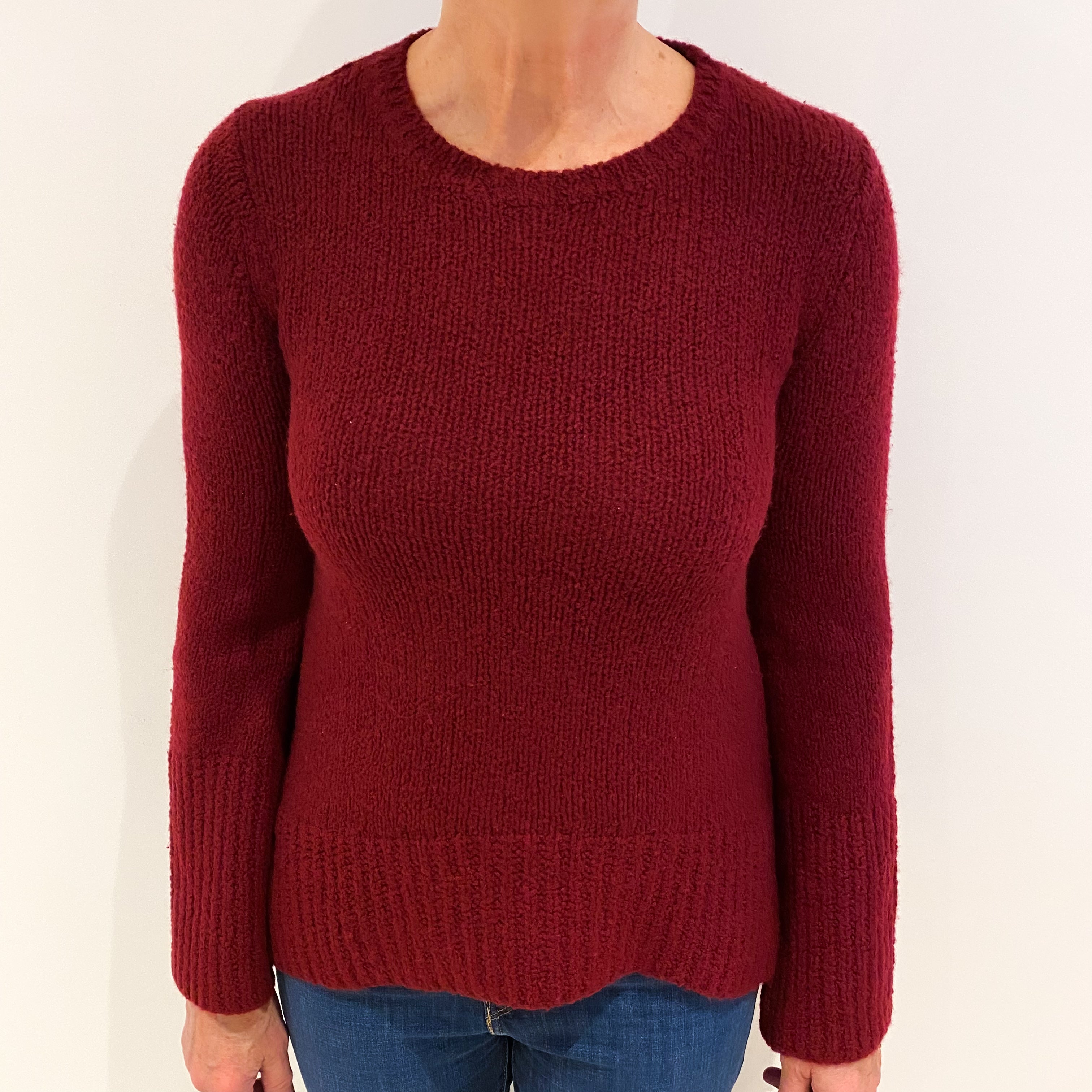 Burgundy Red Heavyknit Cashmere Crew Neck Jumper Medium