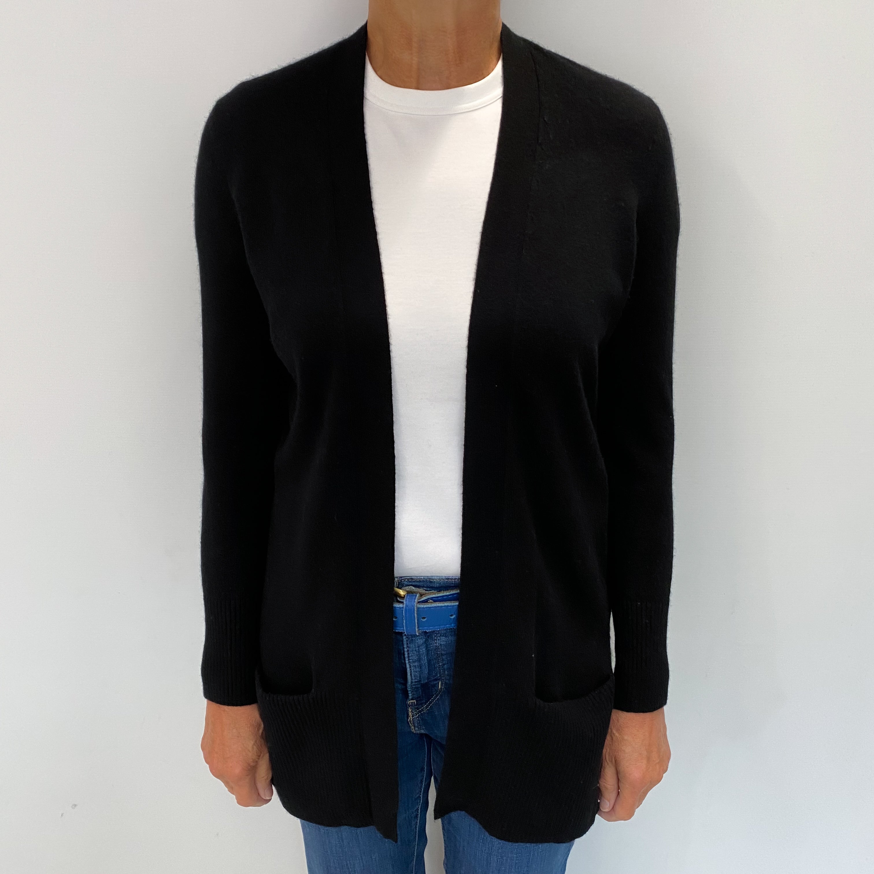 LL Bean Black Cashmere Edge to Edge Cardigan Medium