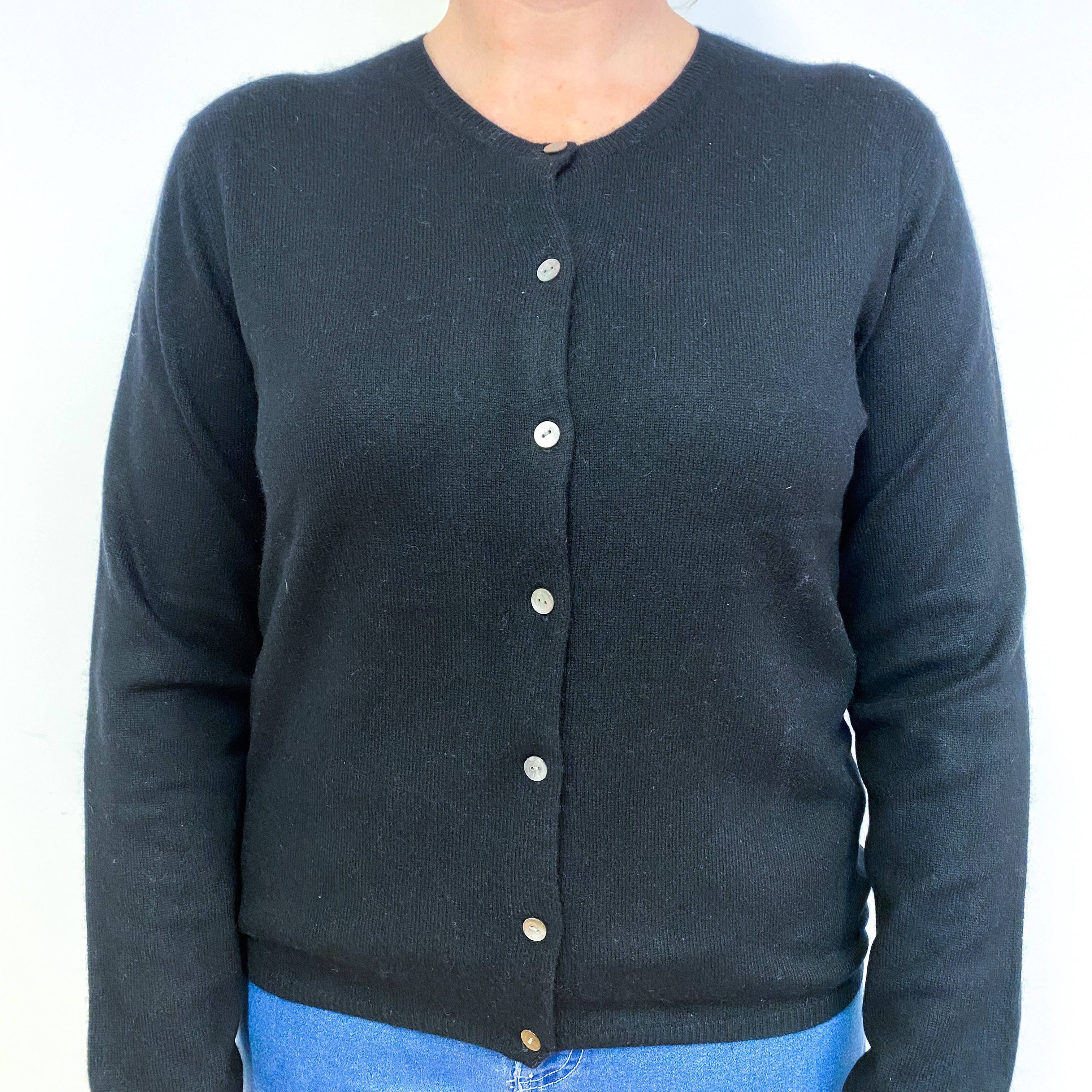 Black Cashmere Crew Neck Cardigan Large