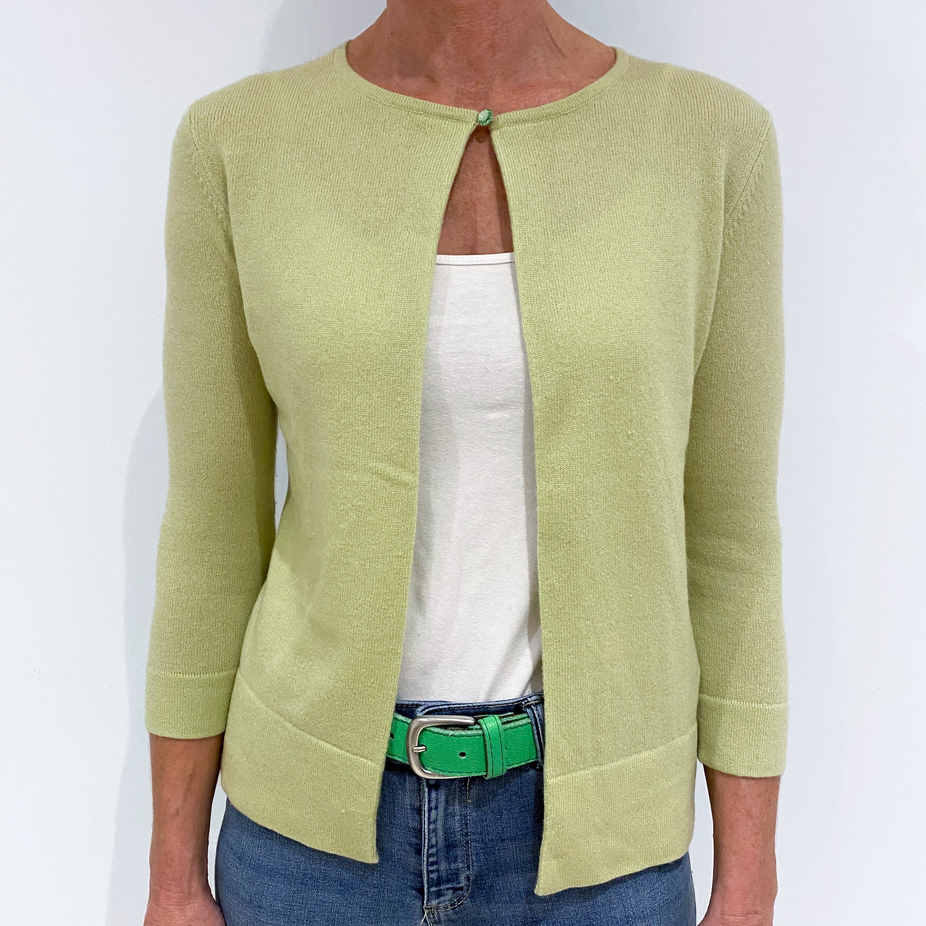 Pistachio Green Cashmere Edge to Edge Cardigan Small
