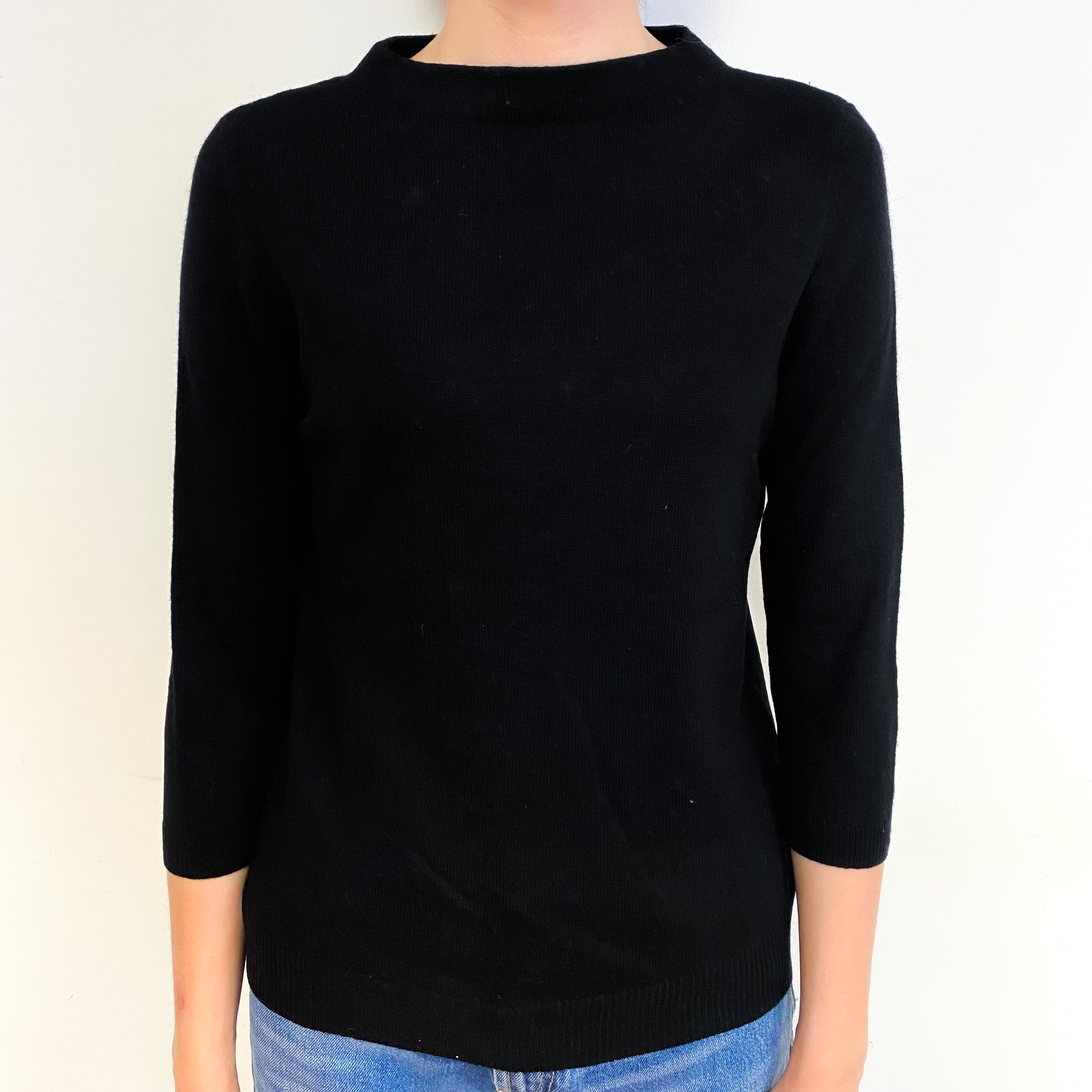 Black 3/4 Sleeve Cashmere Boat Neck Jumper Extra Small/Petite