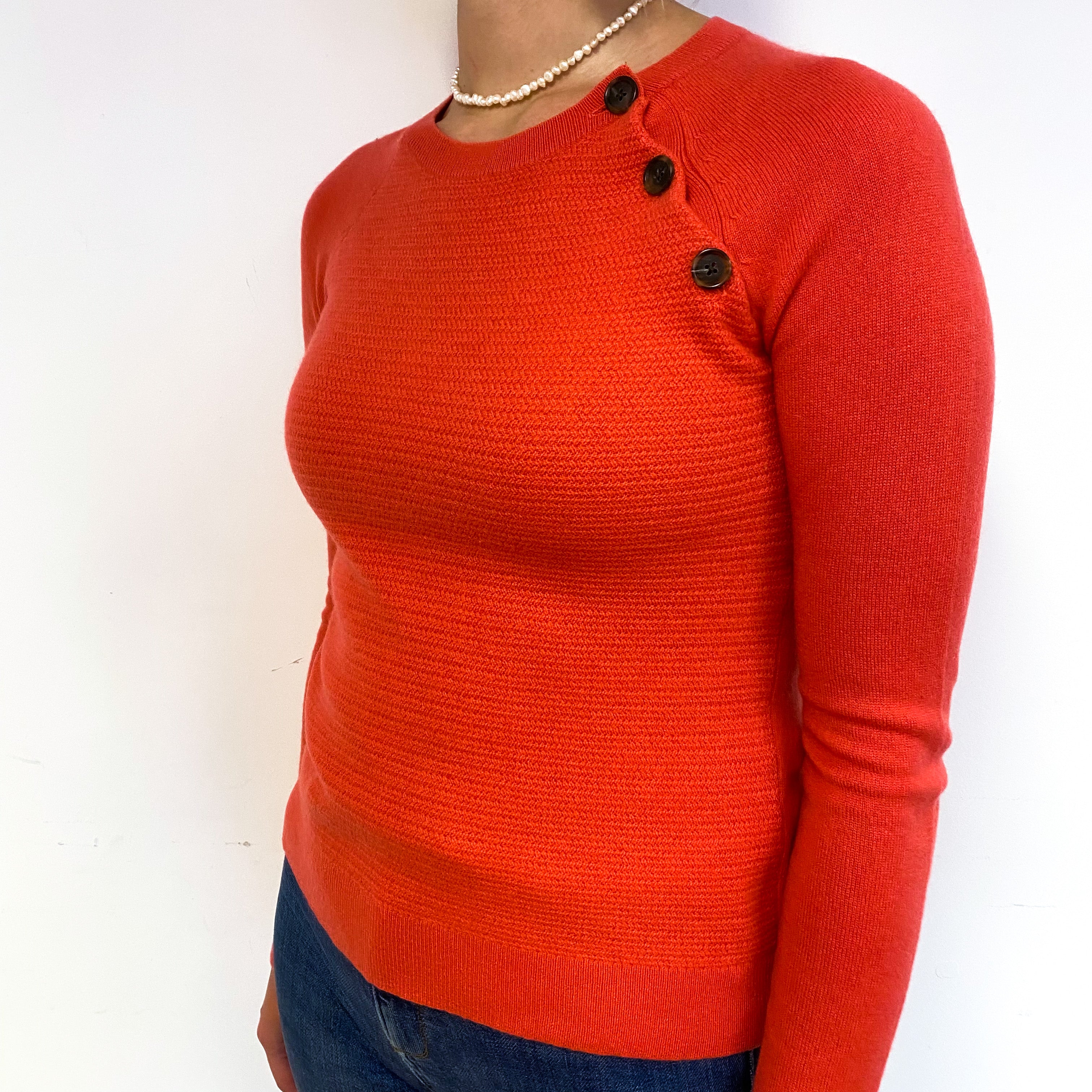 Italian Vermillion Red Cashmere Crew Neck Jumper Small