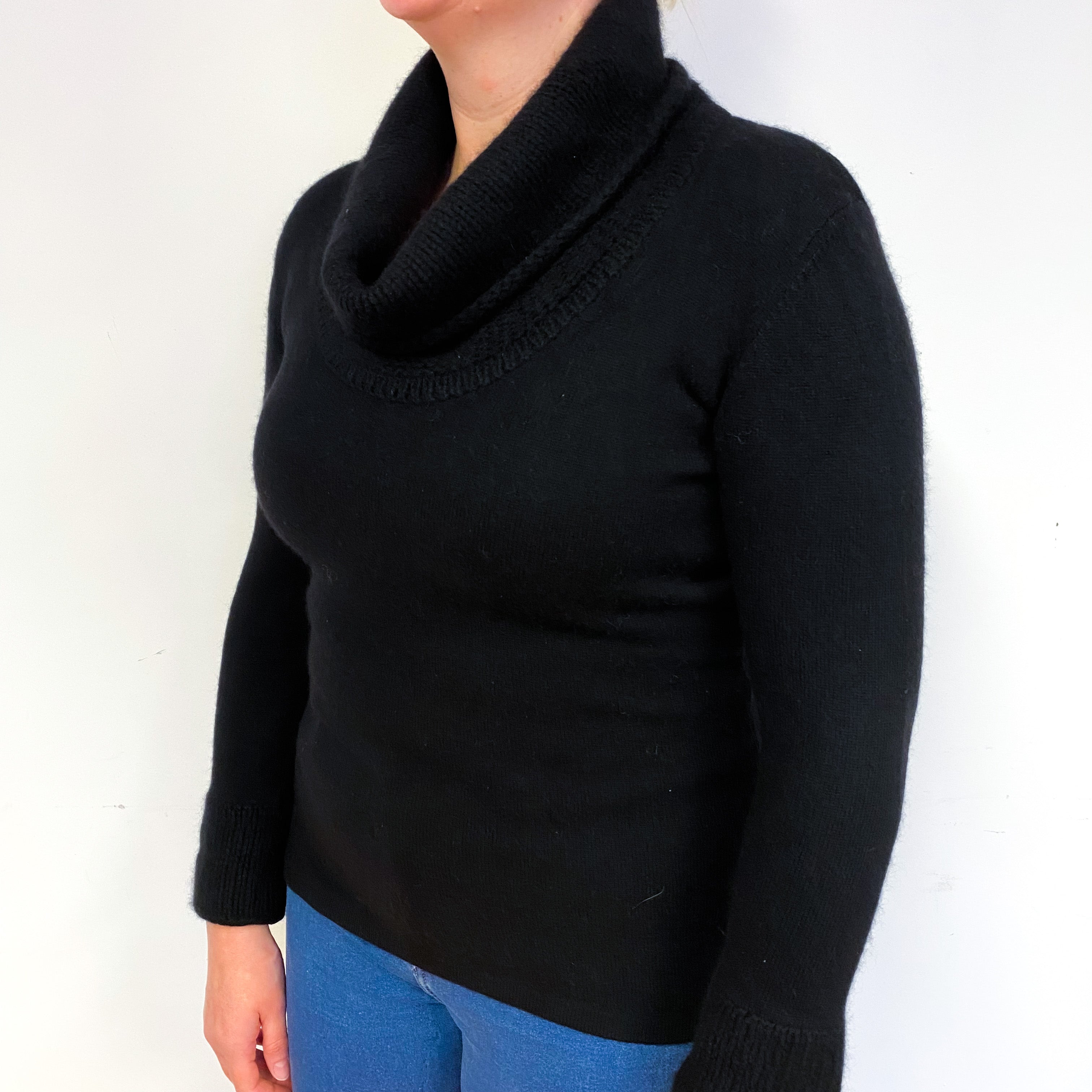 Black Cashmere Cowl Neck Jumper Large