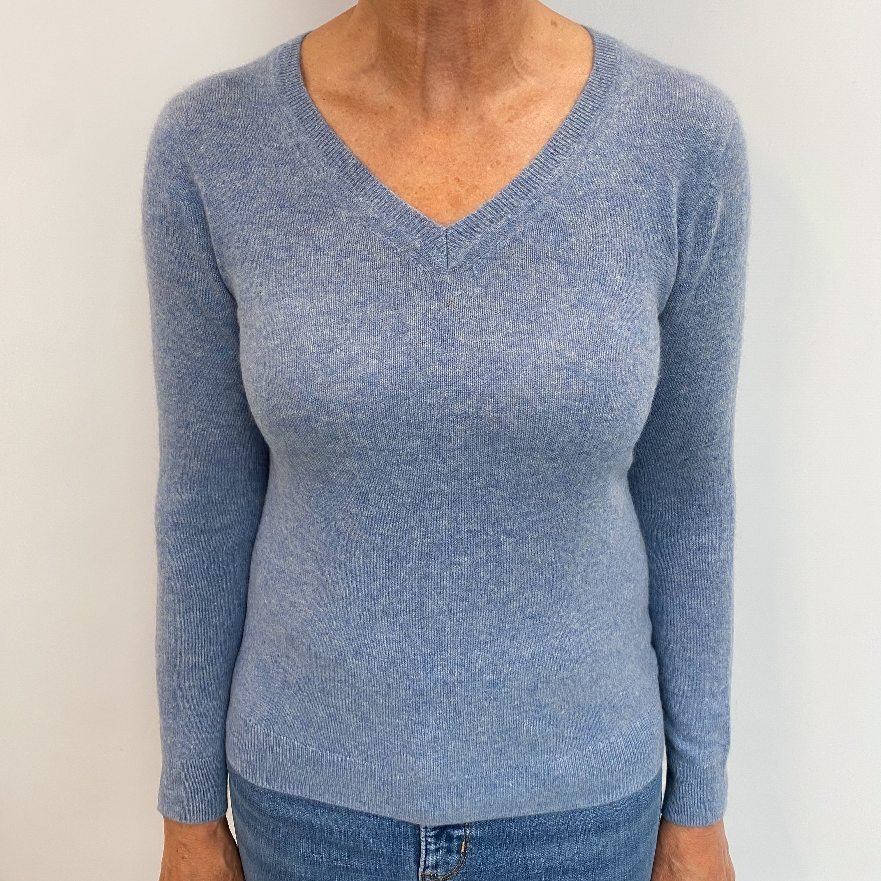 Denim Blue Cashmere V Neck Jumper Medium