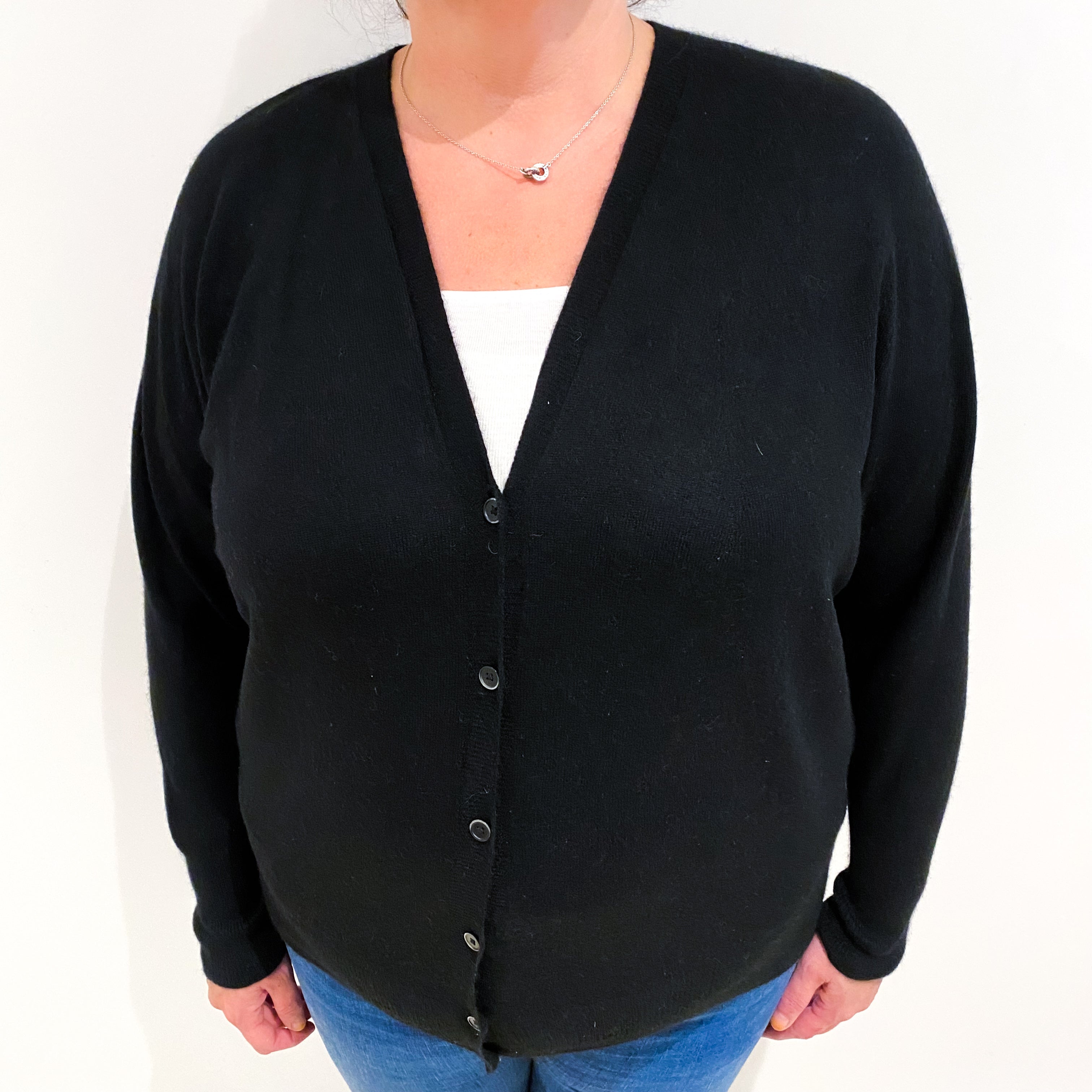 Black Cashmere Batwing V Neck Cardigan 3XL