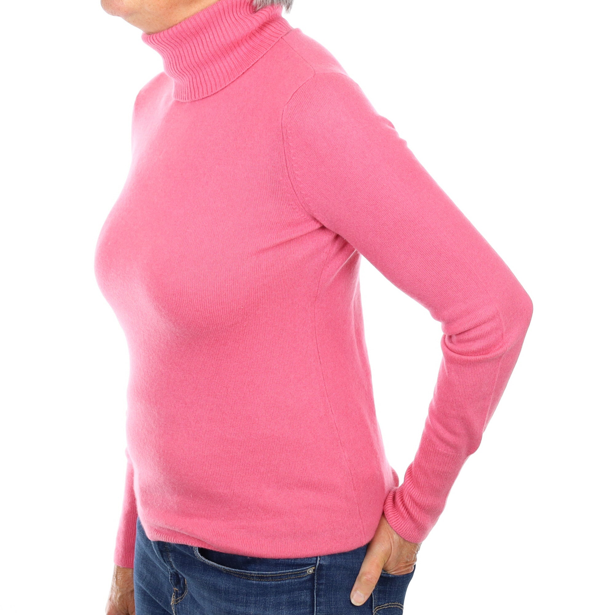 Lupin Pink Cashmere Polo Neck Jumper Medium