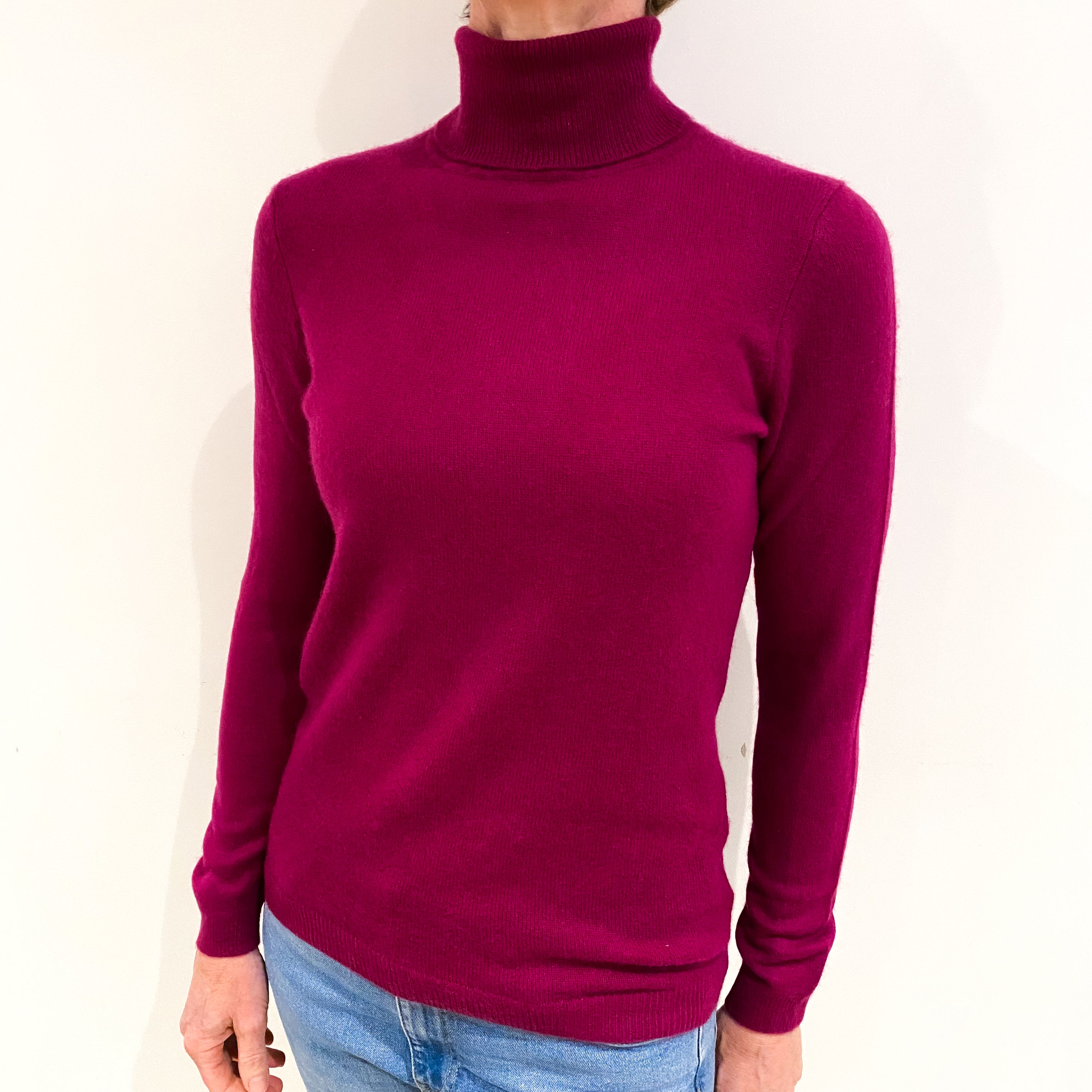 Magenta Pink Cashmere Polo Neck Jumper Small