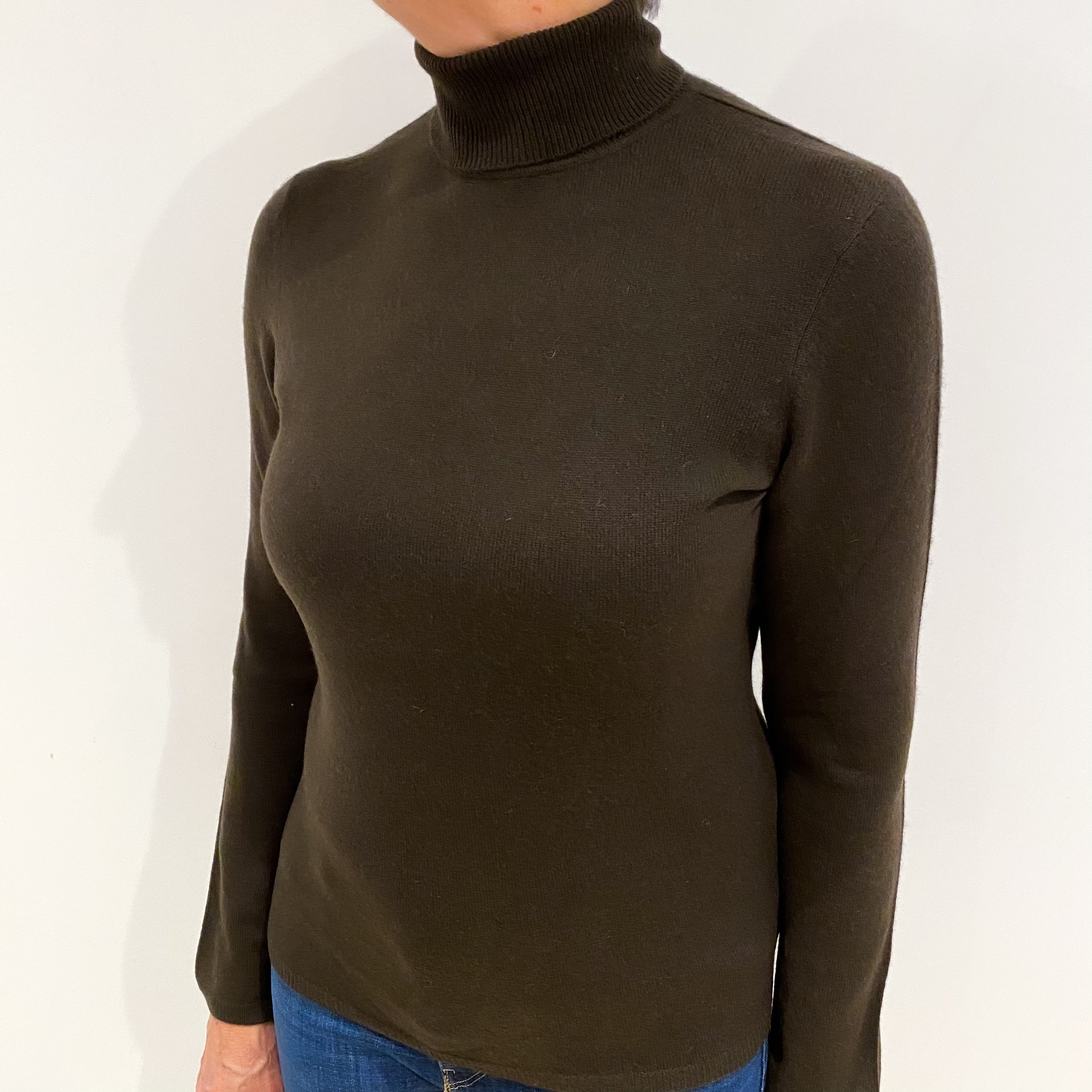 Chocolate Brown Cashmere Polo Neck Jumper Medium