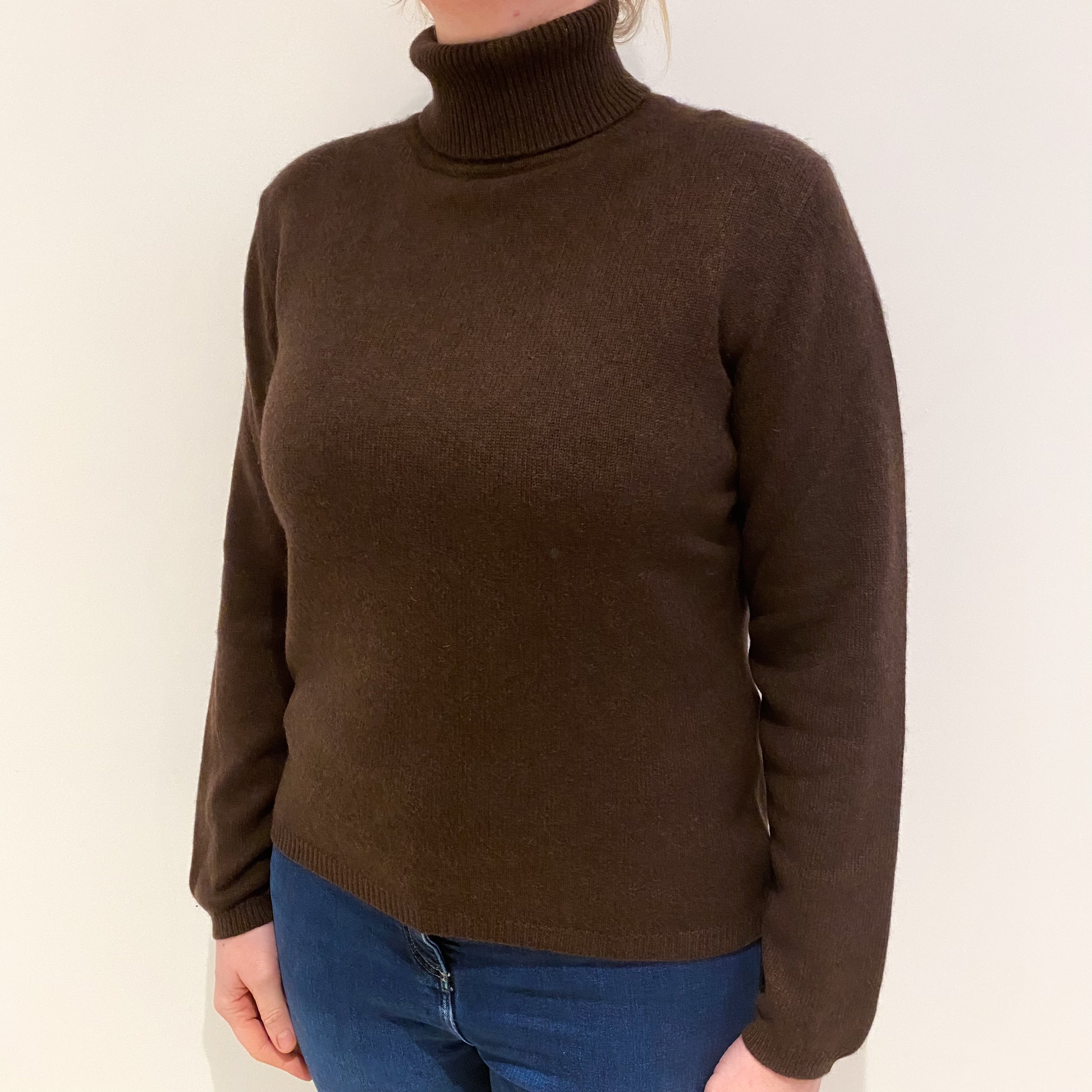 Mole Brown Cashmere Polo Neck Jumper Large