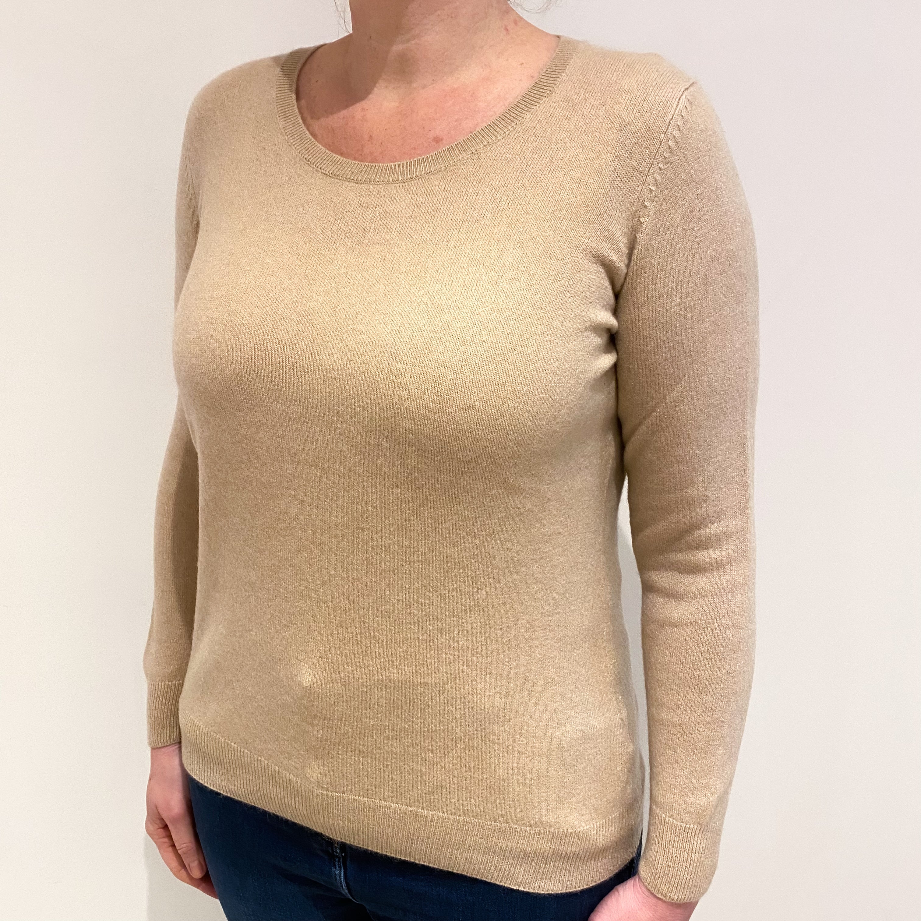 Beige Cashmere Crew Neck Jumper Large