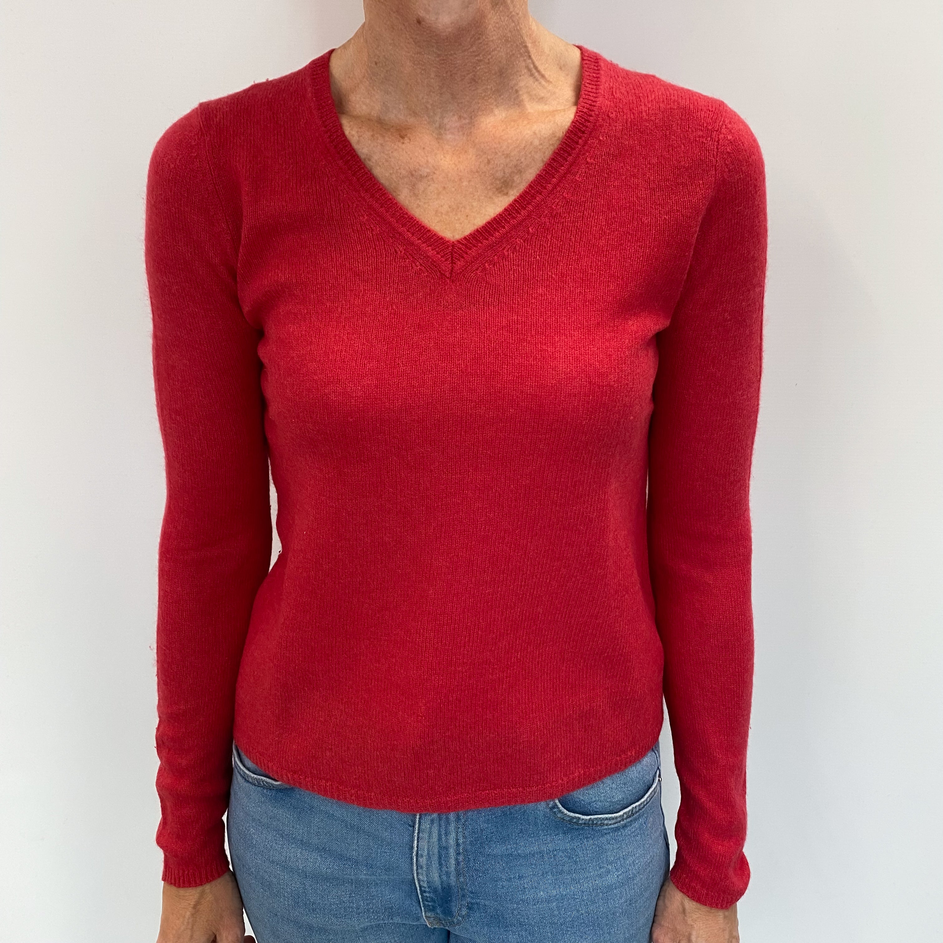 Cranberry Red Cashmere V Neck Jumper Small