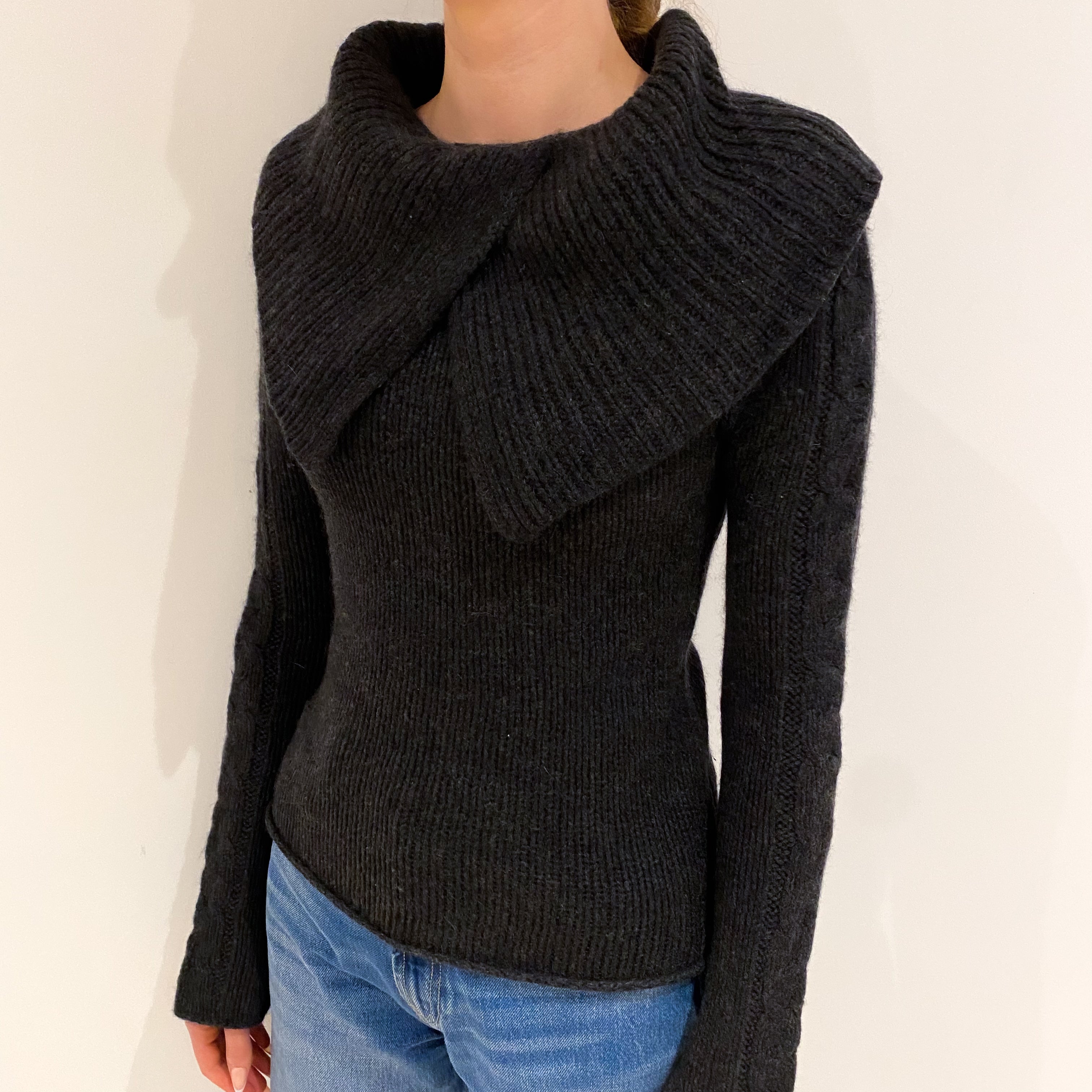 Charcoal Grey Chunky Cashmere Collared Jumper Extra Small