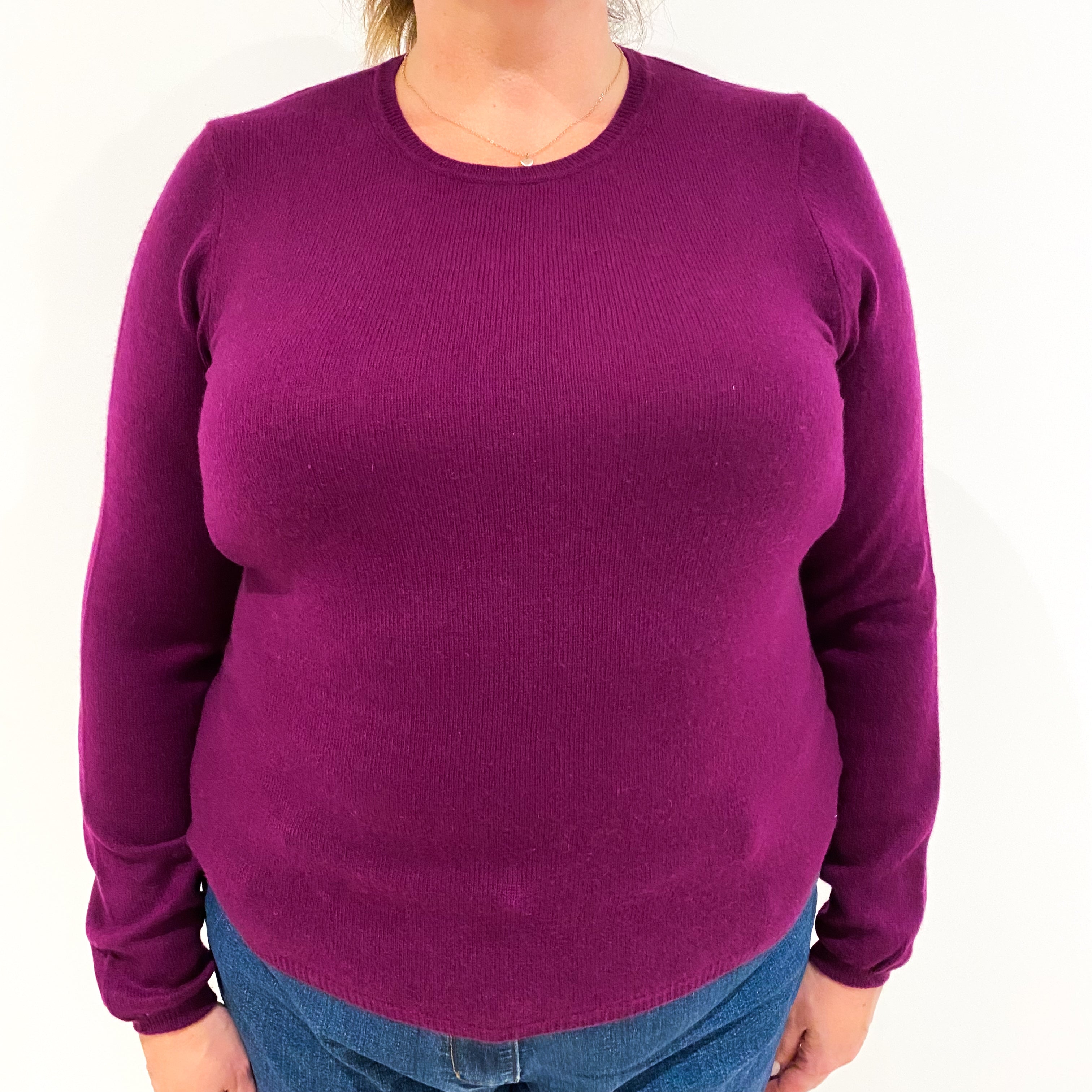 Plum Purple Cashmere Crew Neck Jumper Extra Large
