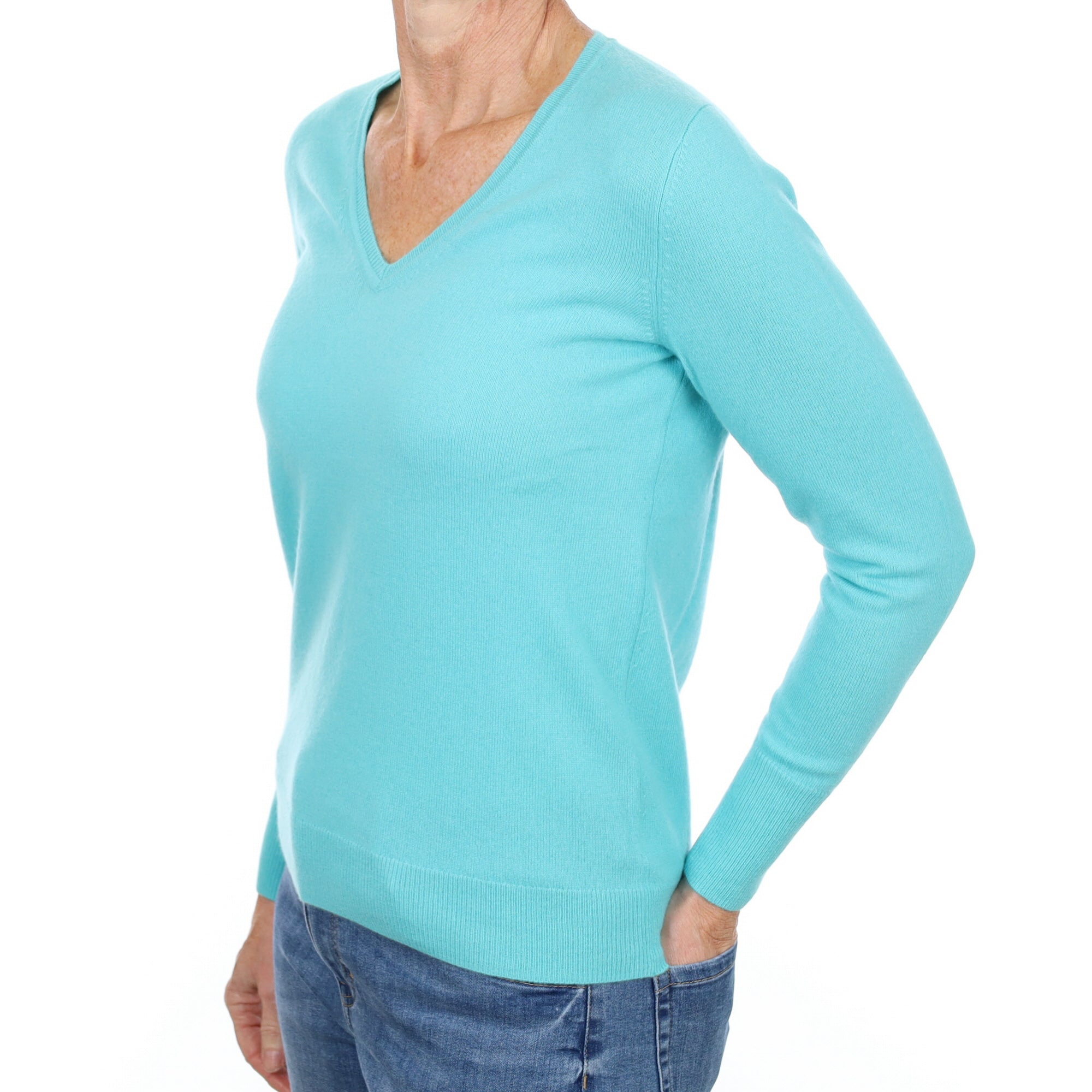 New Aquamarine Cashmere V Neck Jumper Small