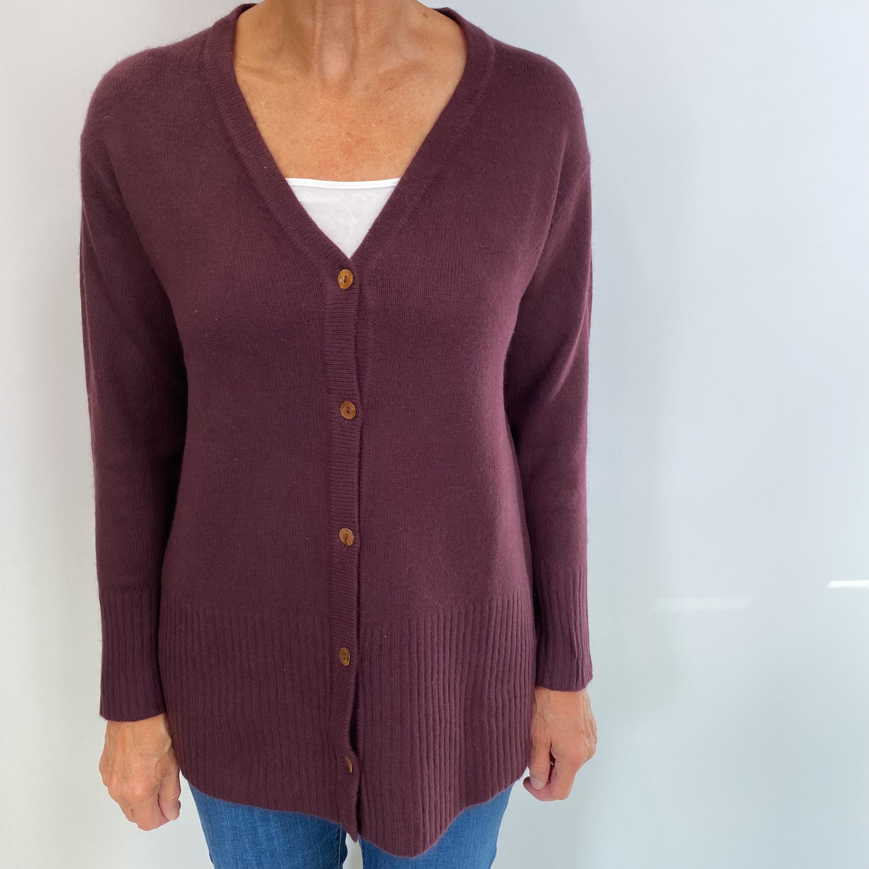 Mulberry Brown Cashmere V Neck Cardigan Medium