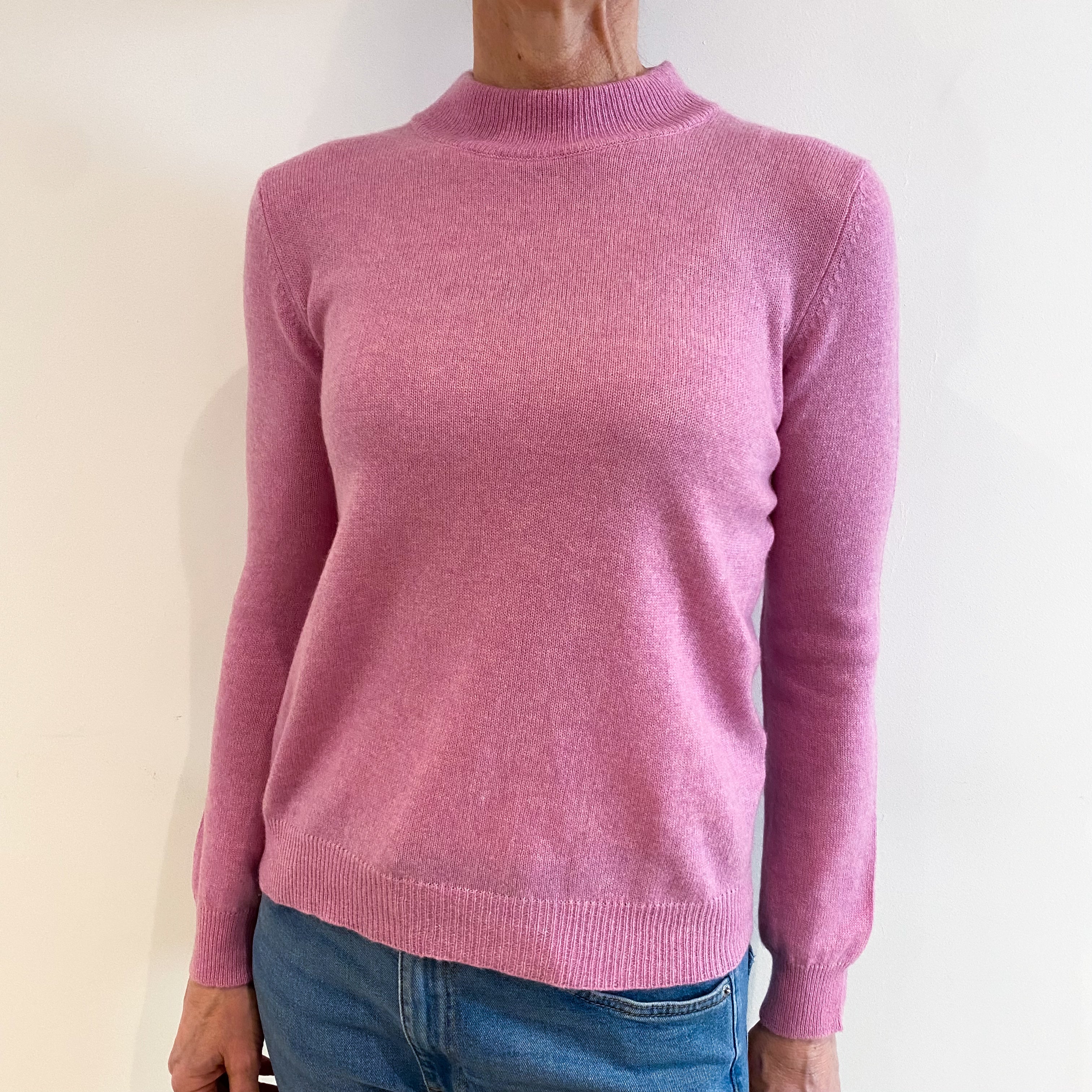 Foxglove Pink Cashmere Turtle Neck Jumper Small