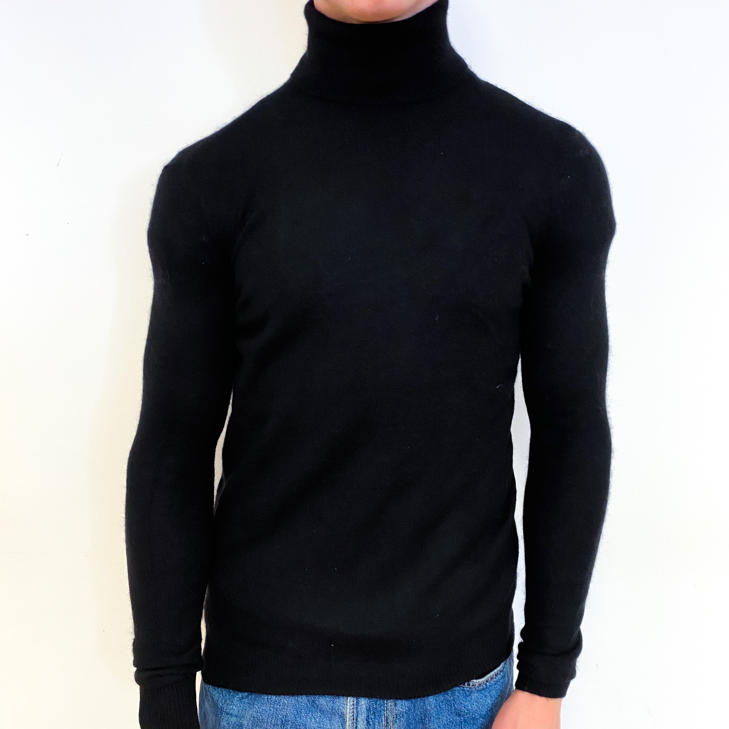 Men's Black Cashmere Polo Neck Jumper Small