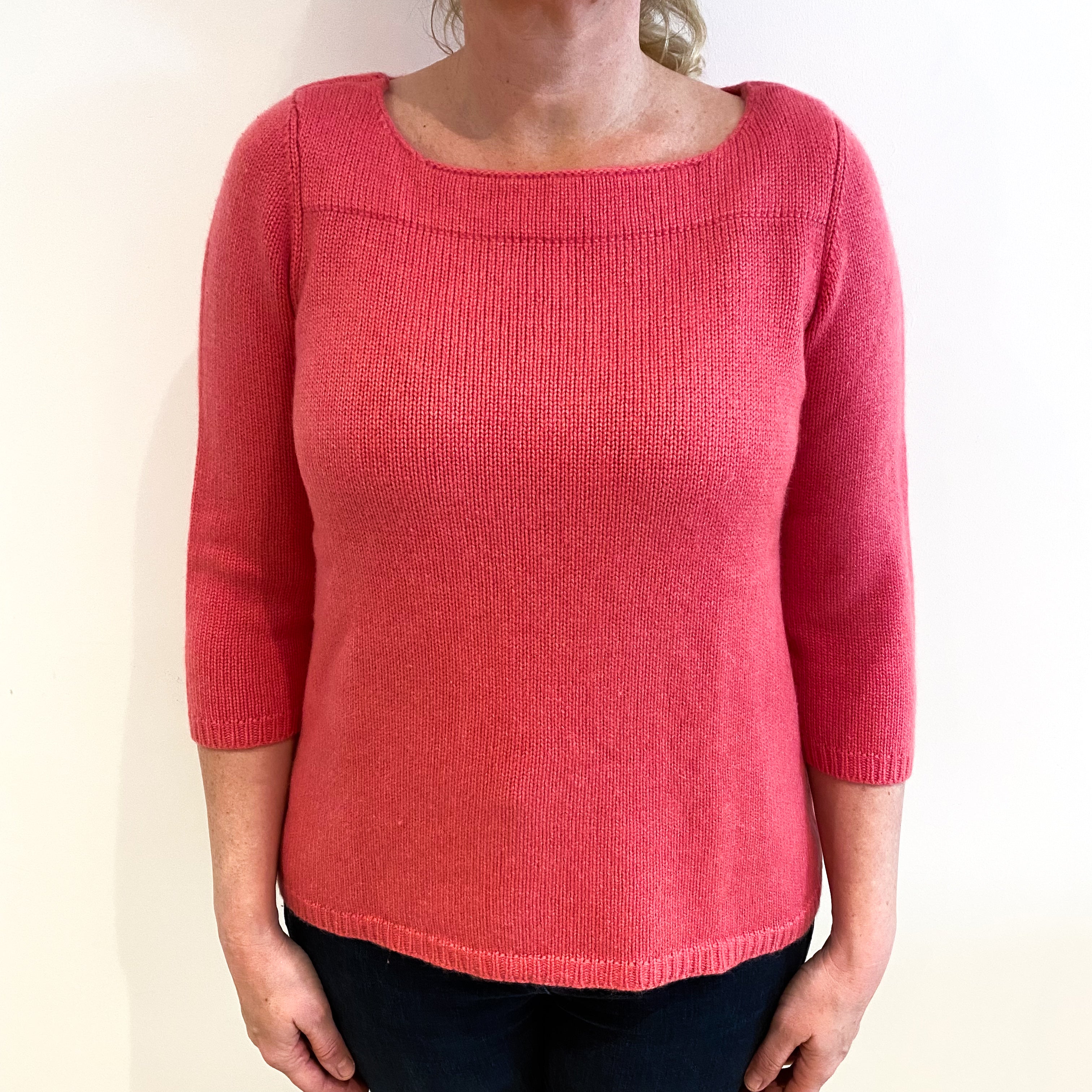Candy Pink Cashmere Chunky Scoop Neck Jumper Large
