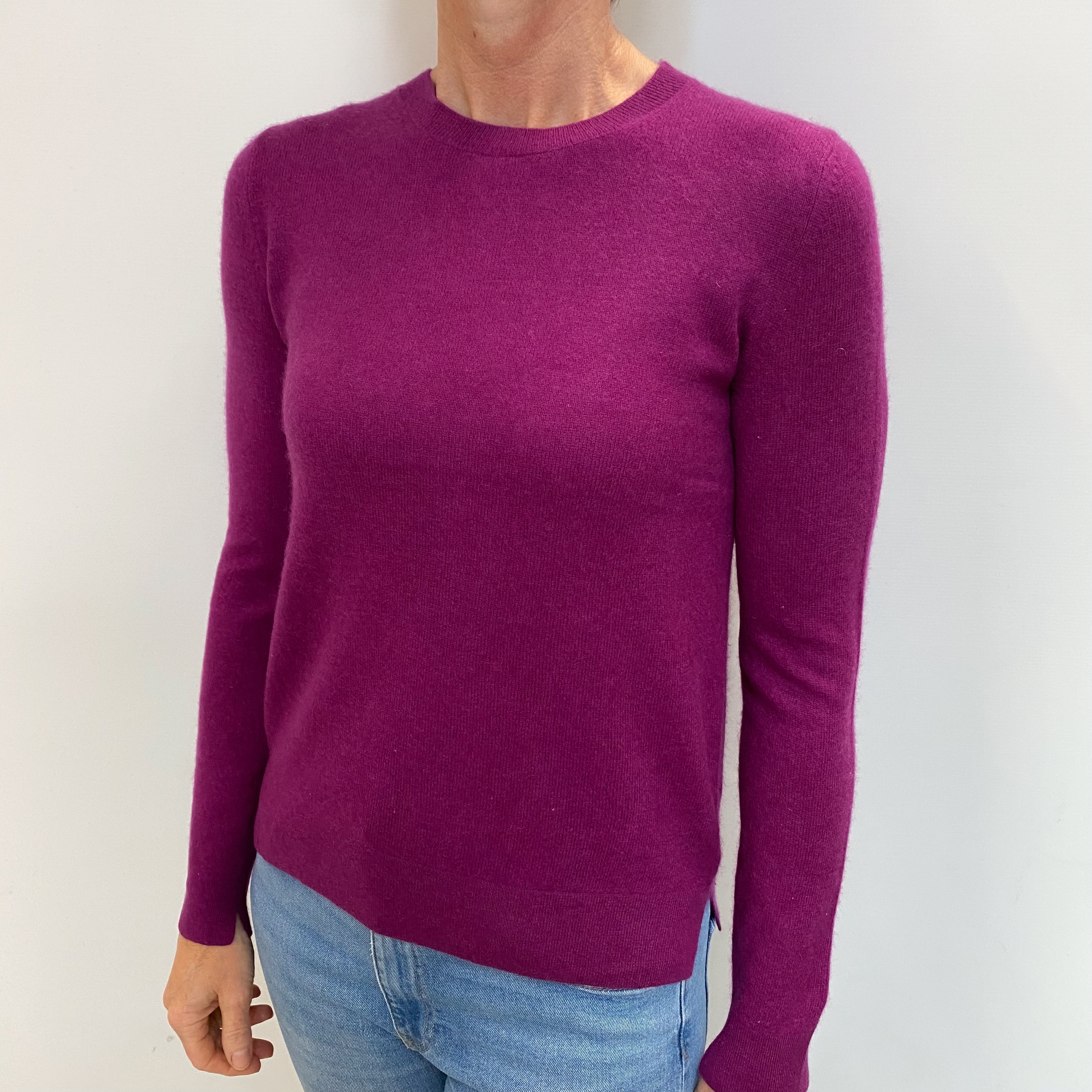 Magenta Pink Cashmere Crew Neck Jumper Small