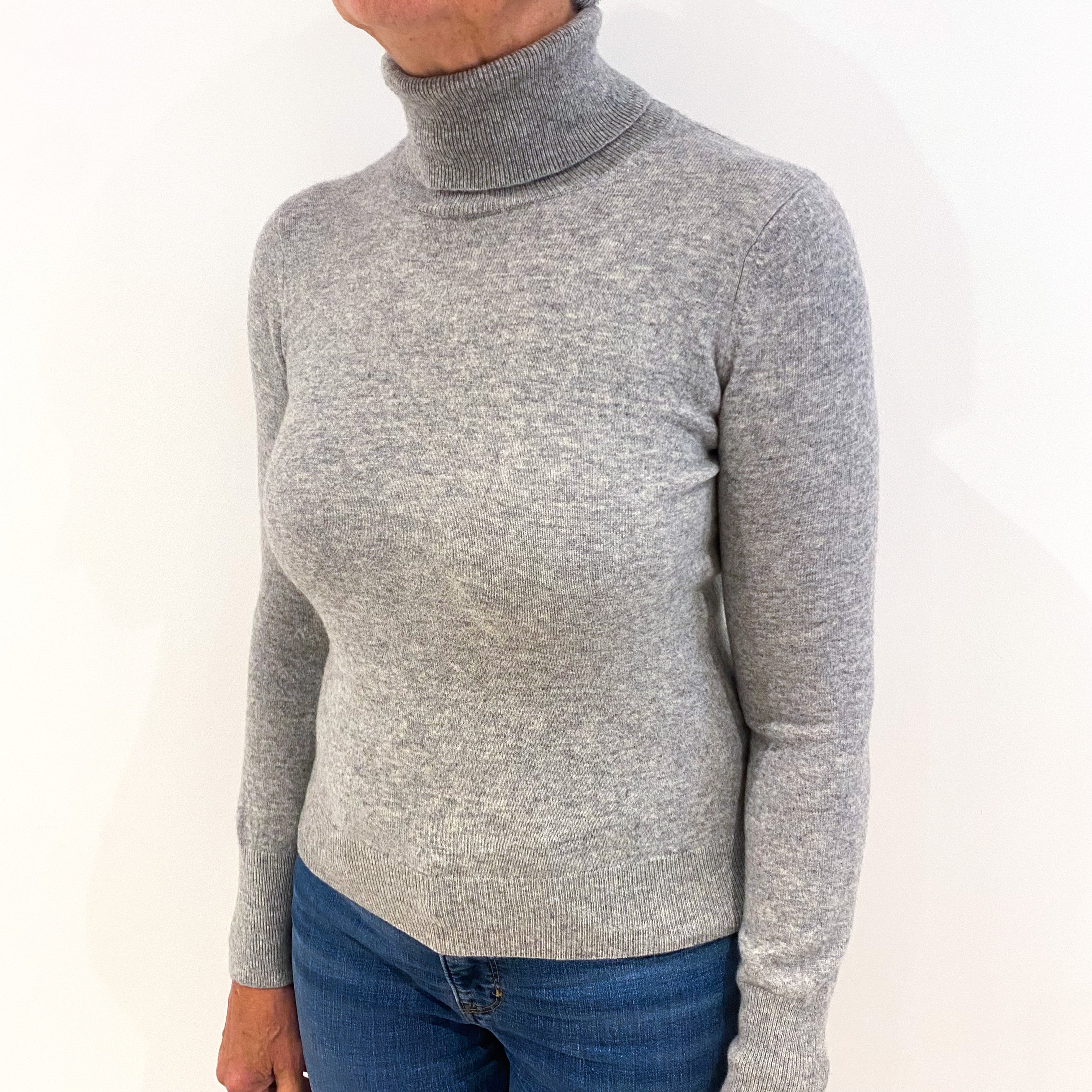 Smoke Grey Cashmere Polo Neck Jumper Medium