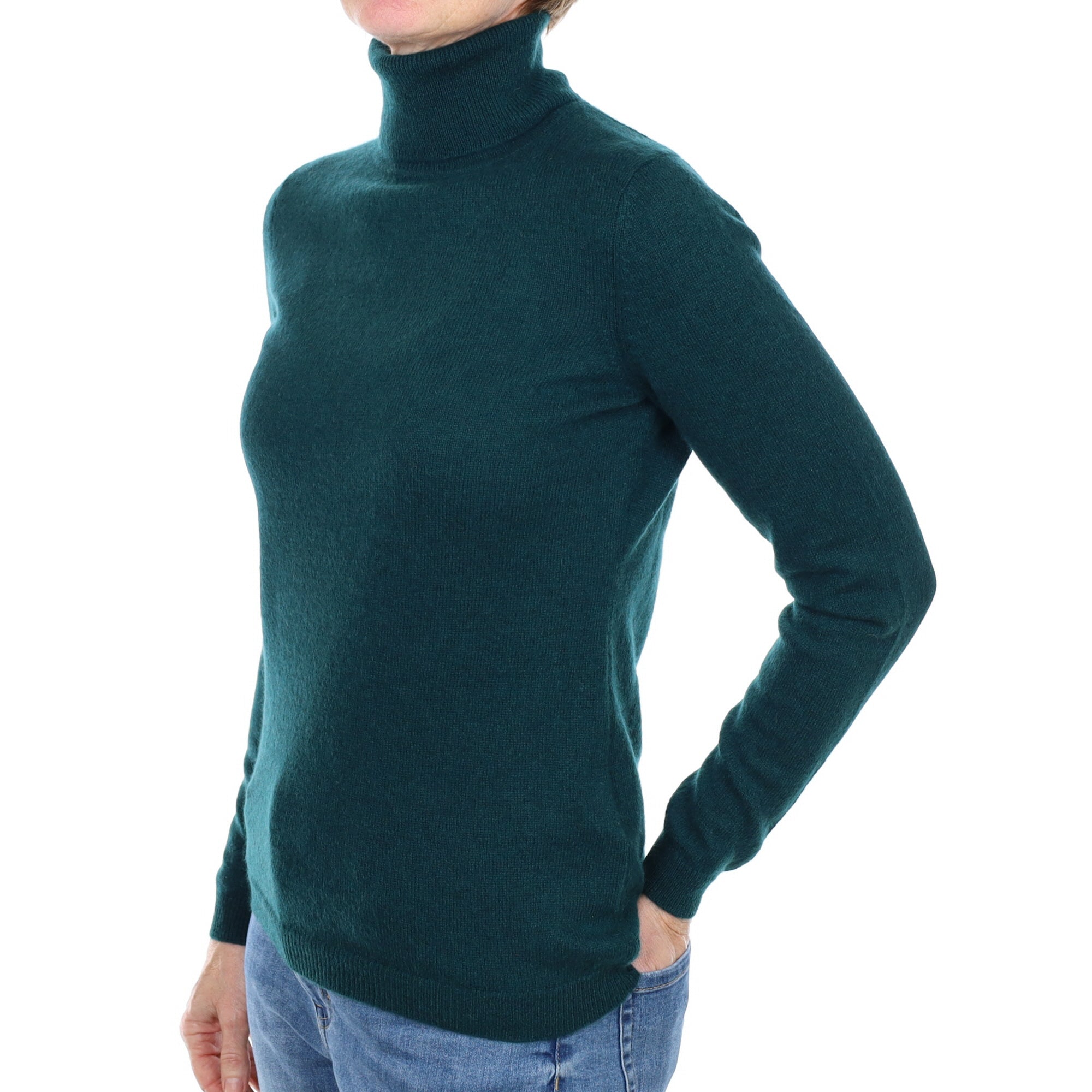Bottle Green Cashmere Polo Neck Jumper Small