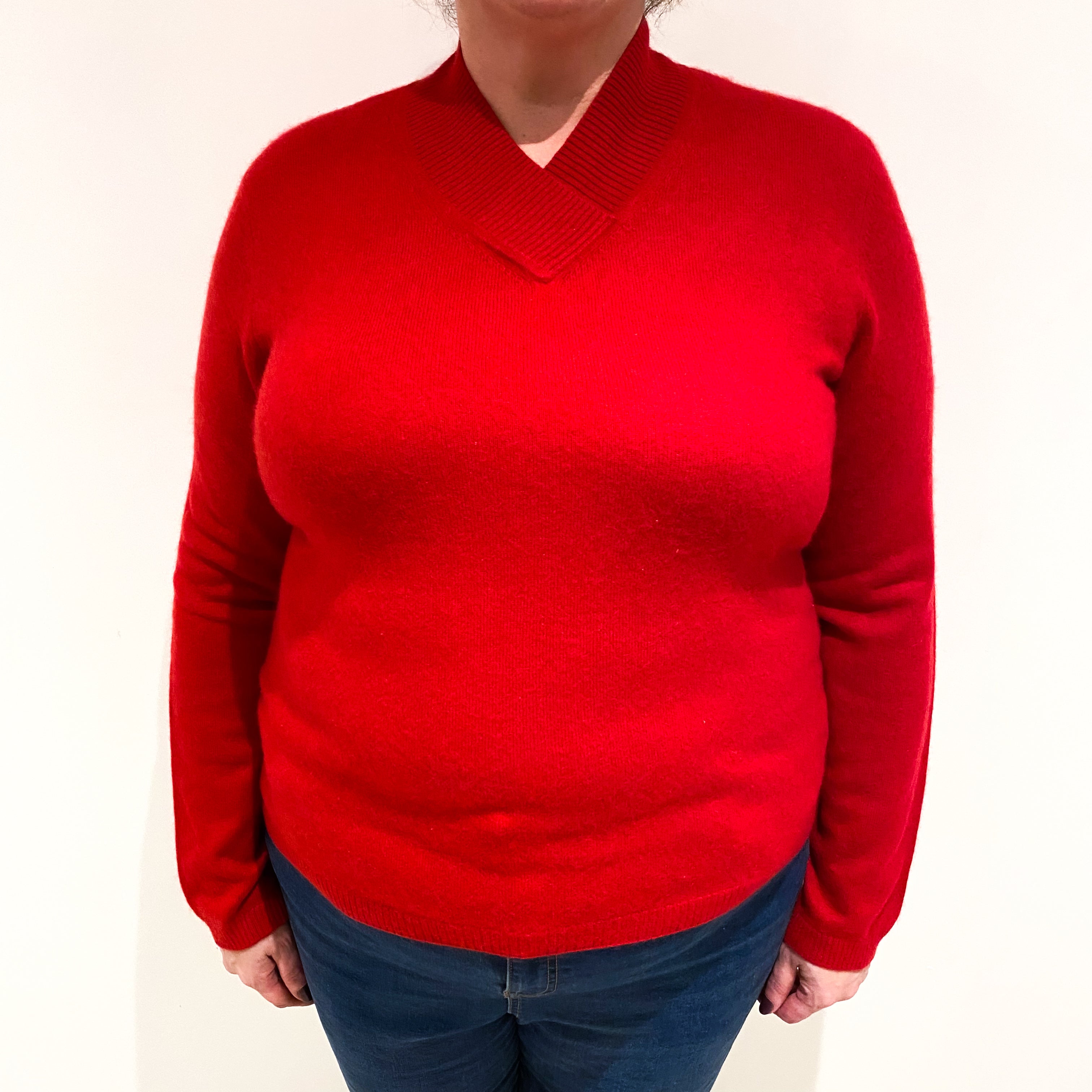 Scarlet Red Cashmere V Neck Jumper Extra Large