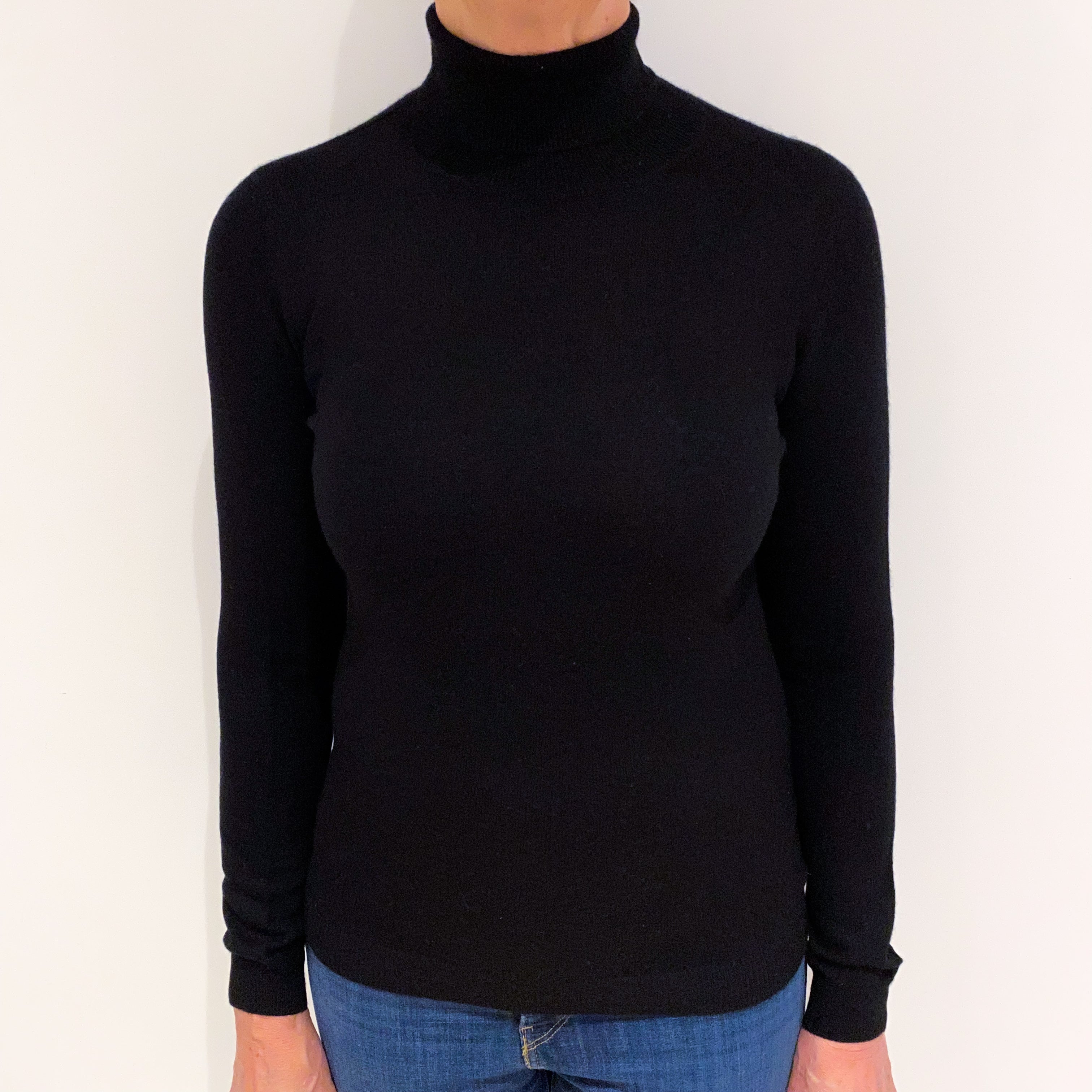 Black Cashmere Polo Neck Jumper Medium