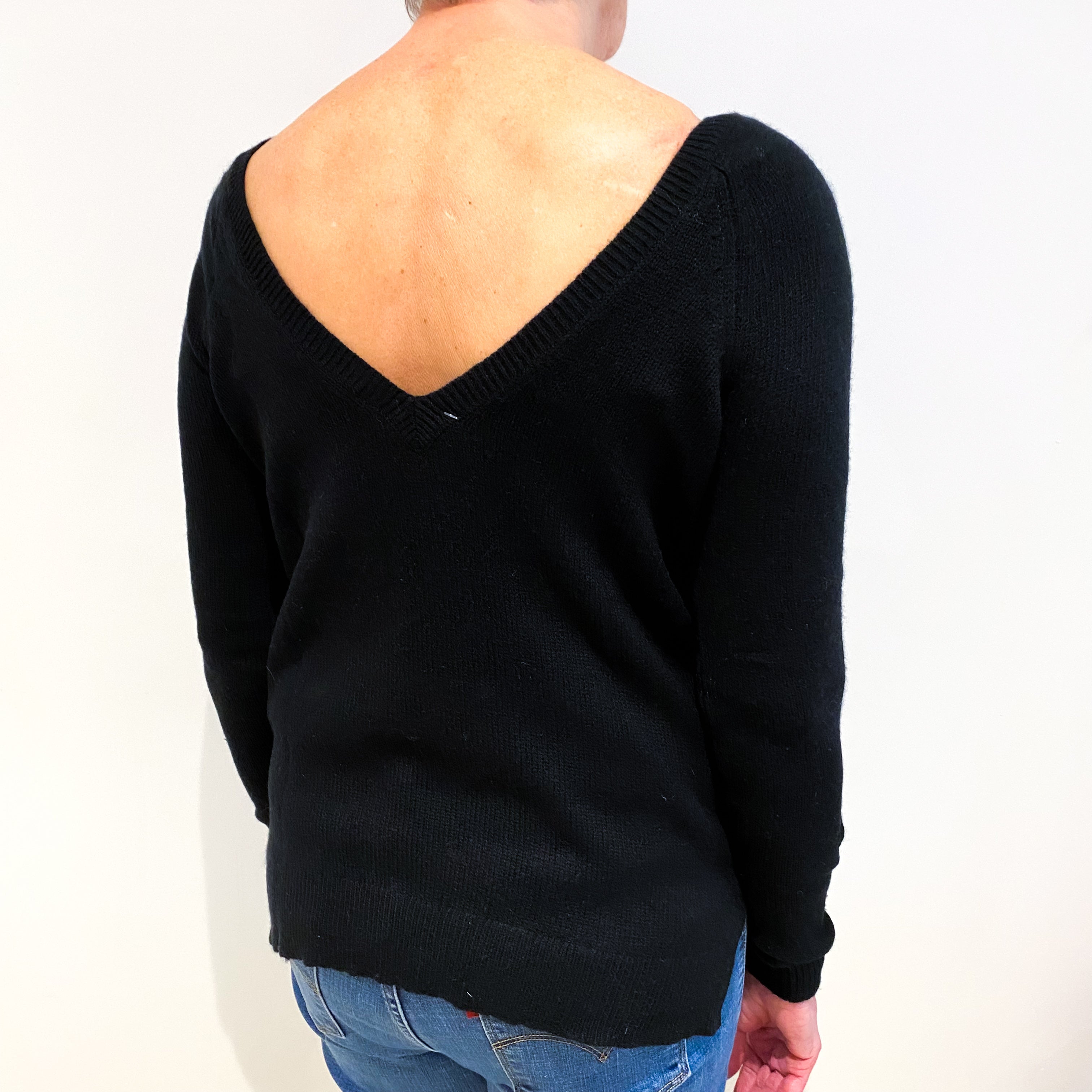 Black Cashmere V Neck Jumper Medium