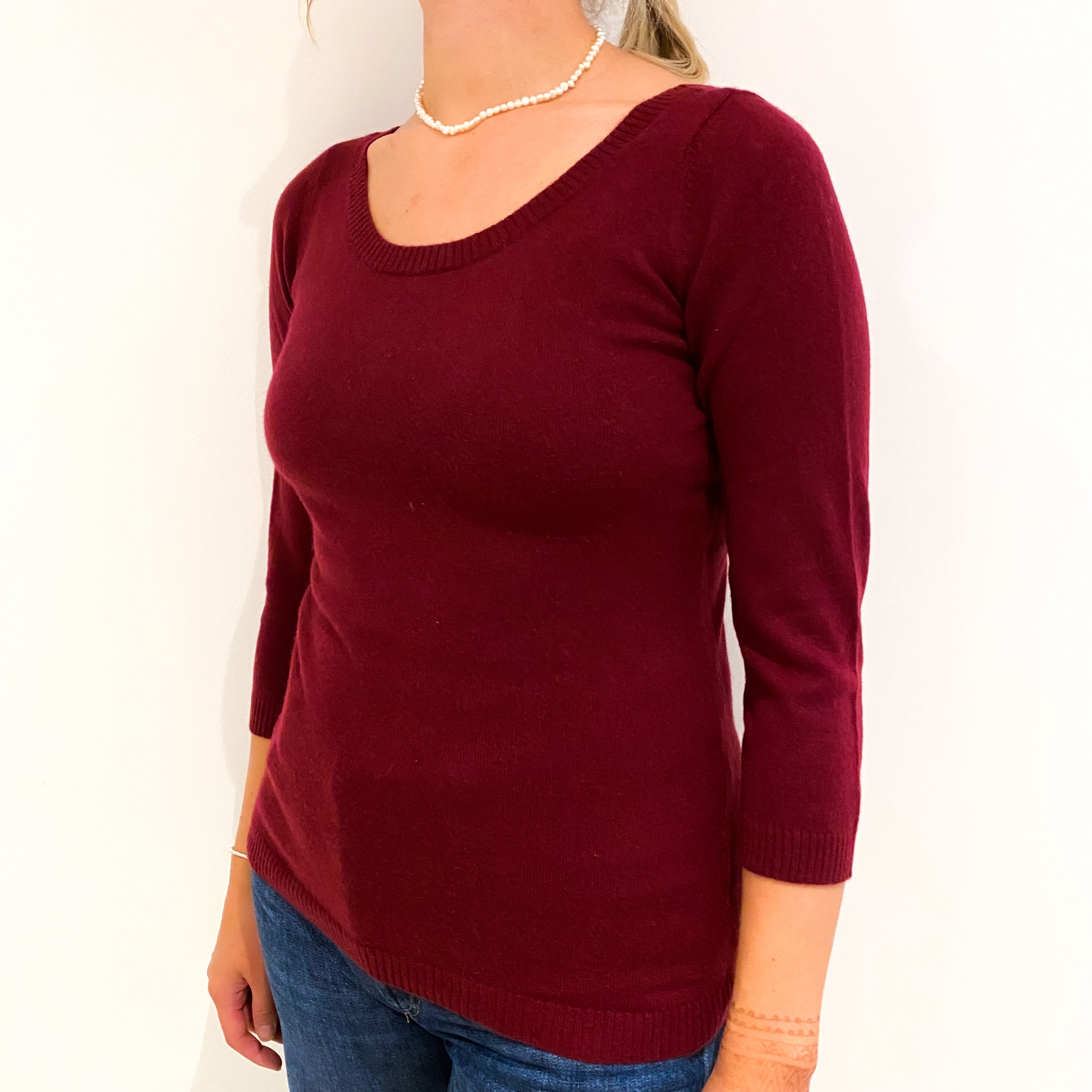 Burgundy Red Cashmere Scoop Neck Jumper Small