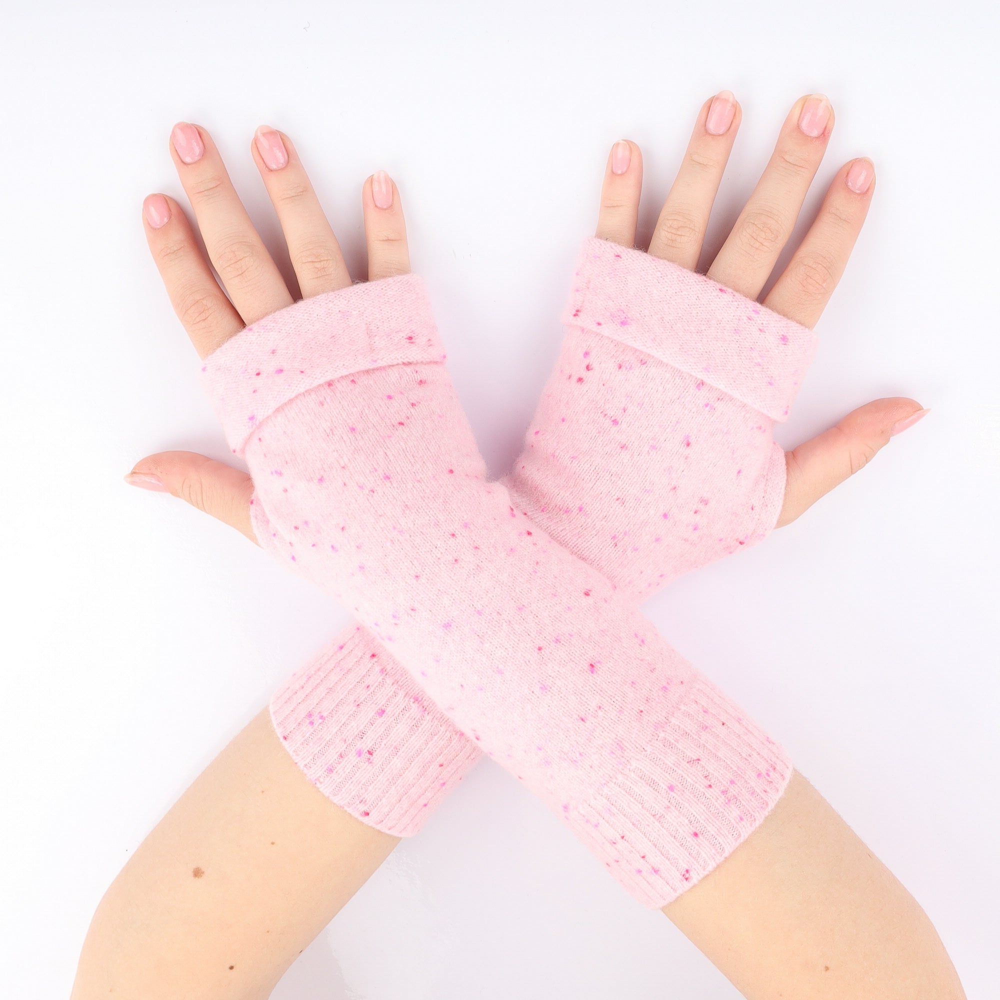 Bubblegum Pink Fleck Fingerless Gloves