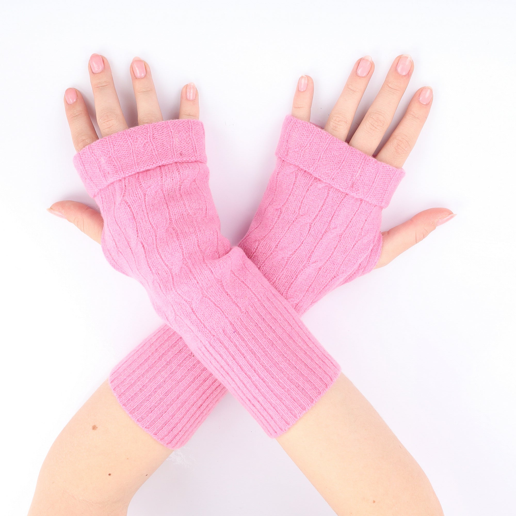 Bubblegum Pink Cable Fingerless Gloves