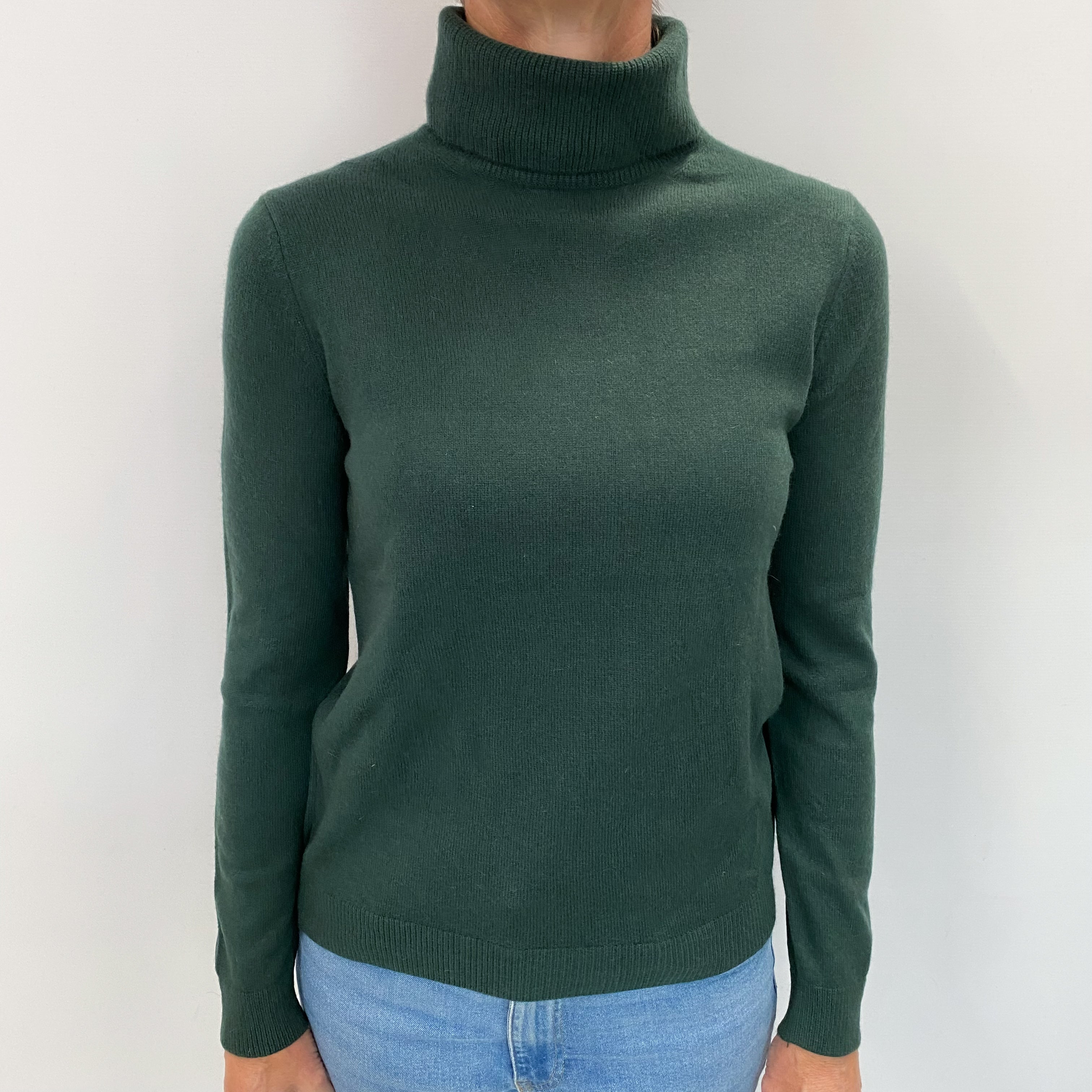 Spruce Green Cashmere Polo Neck Jumper Small